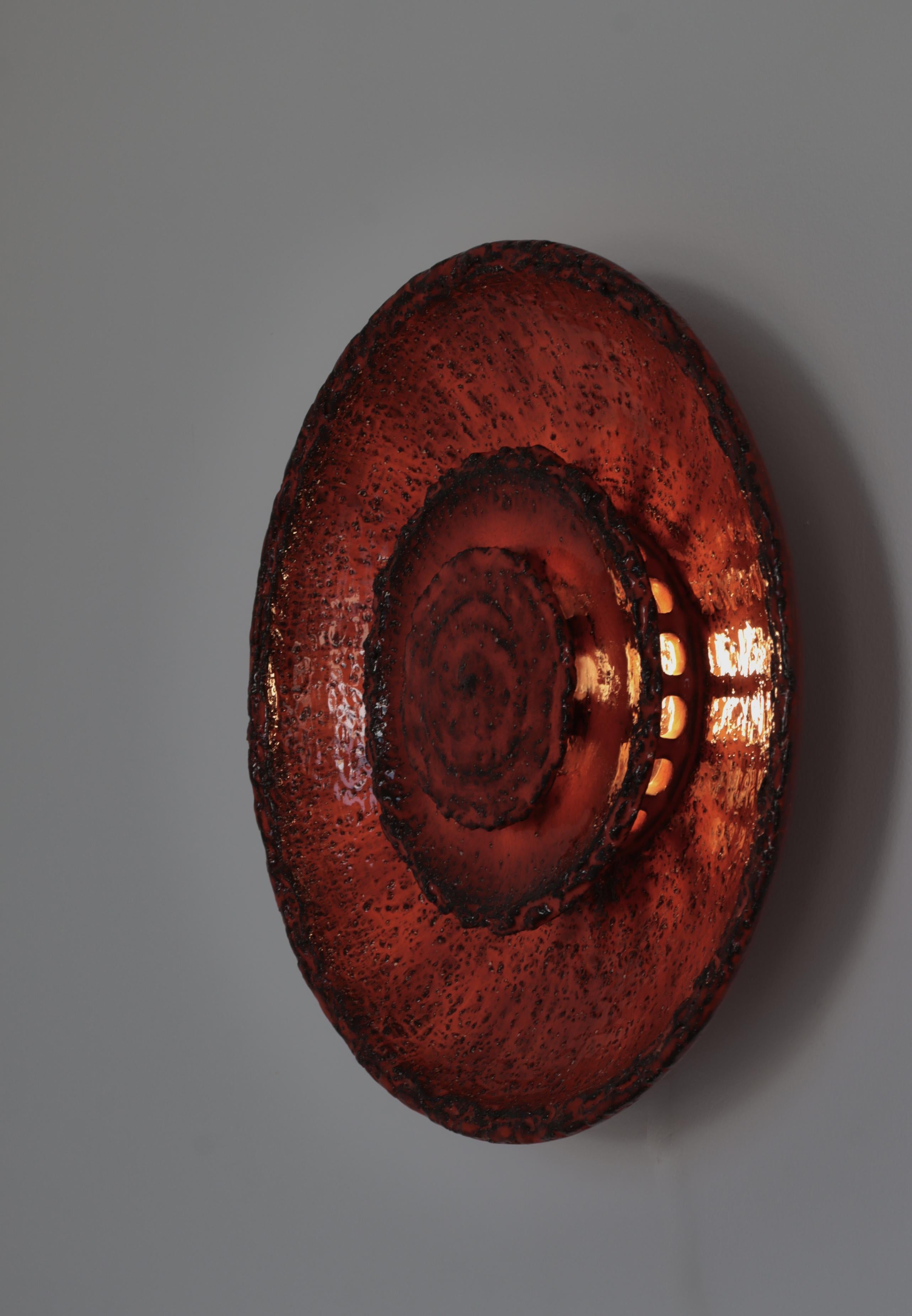 Large Scandinavian orange red Stoneware Wall Sconce, Ege Dagnæs, Denmark, 1960s For Sale 4