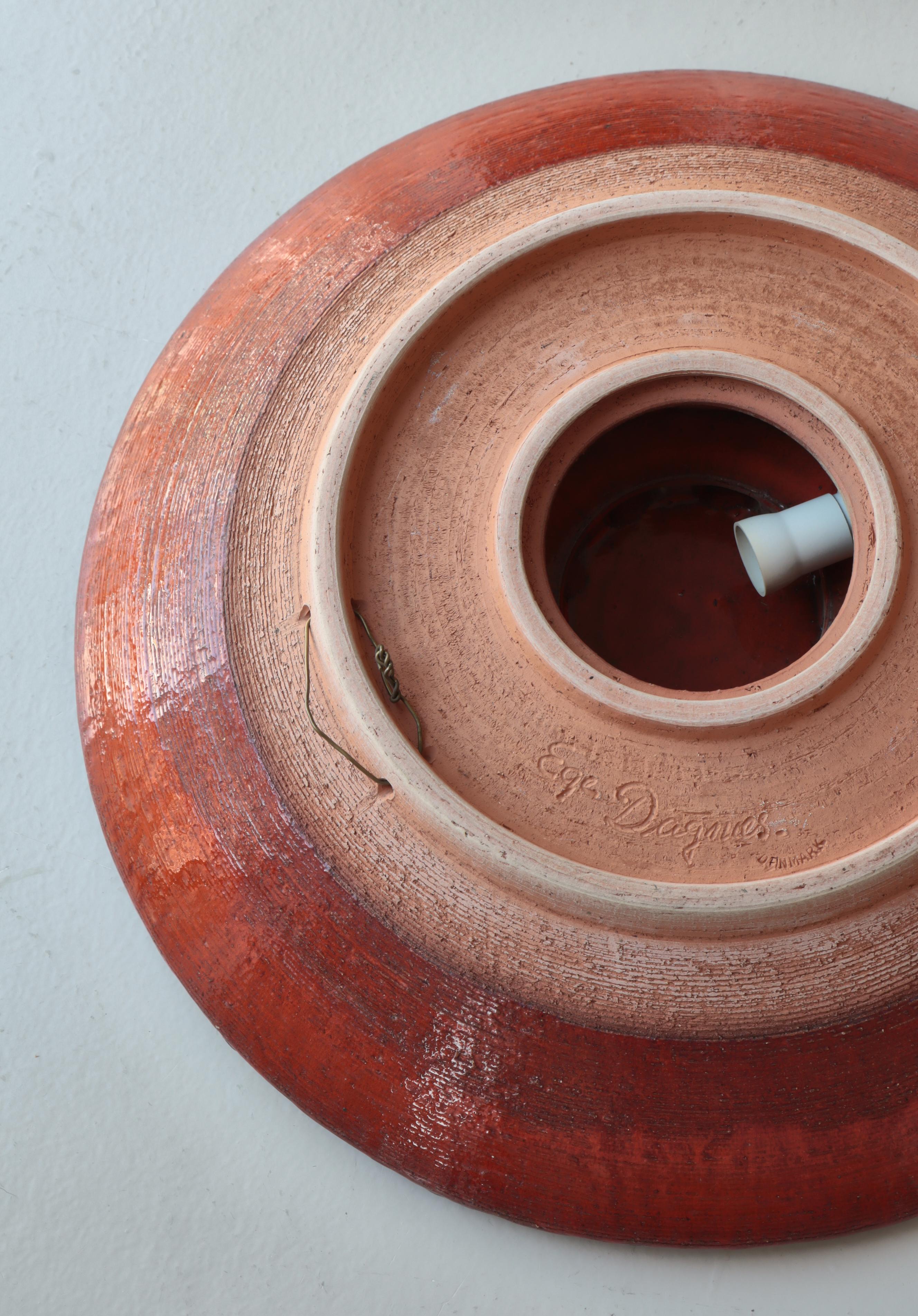 Large Scandinavian orange red Stoneware Wall Sconce, Ege Dagnæs, Denmark, 1960s For Sale 5