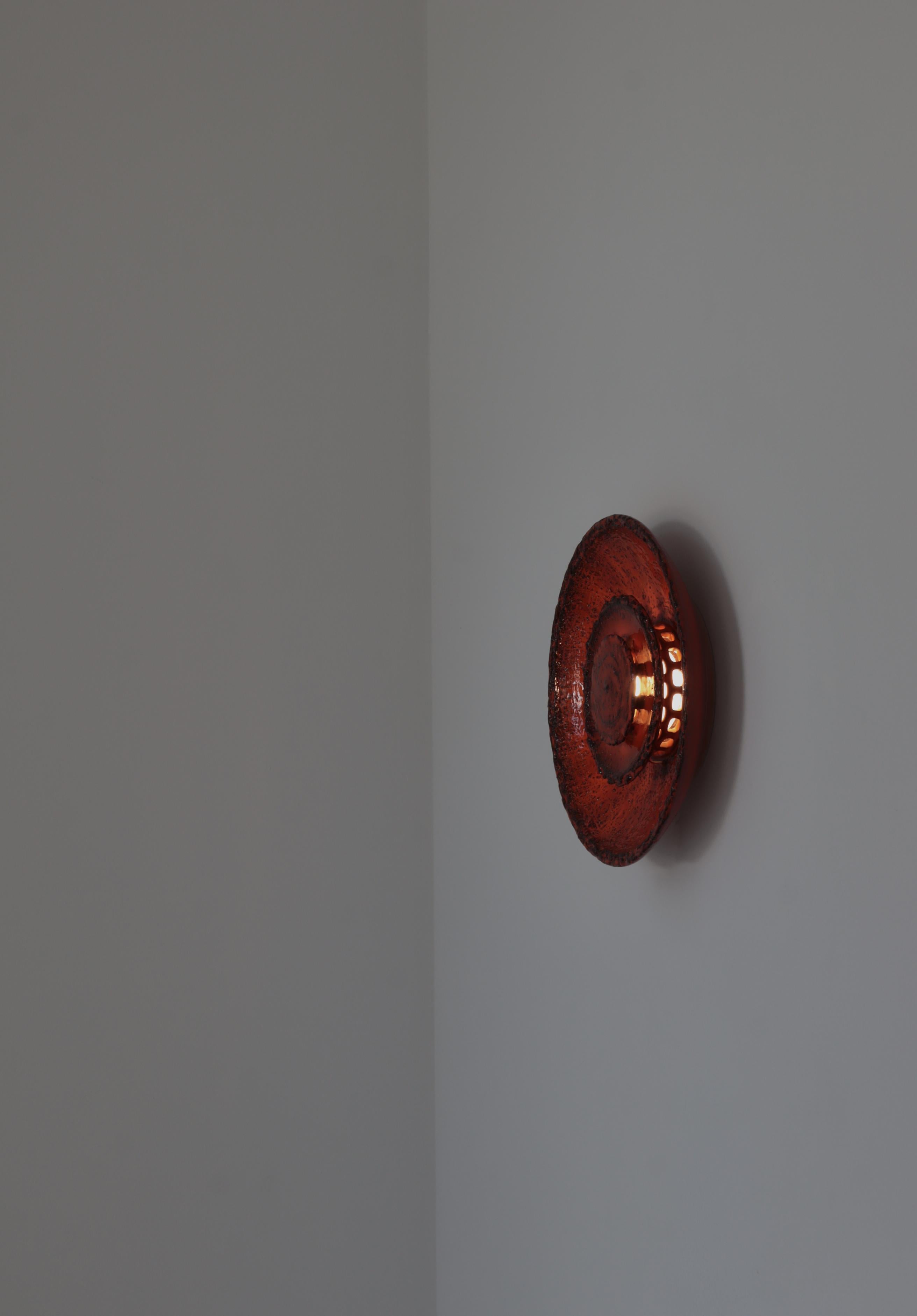 Scandinavian Modern Large Scandinavian orange red Stoneware Wall Sconce, Ege Dagnæs, Denmark, 1960s For Sale