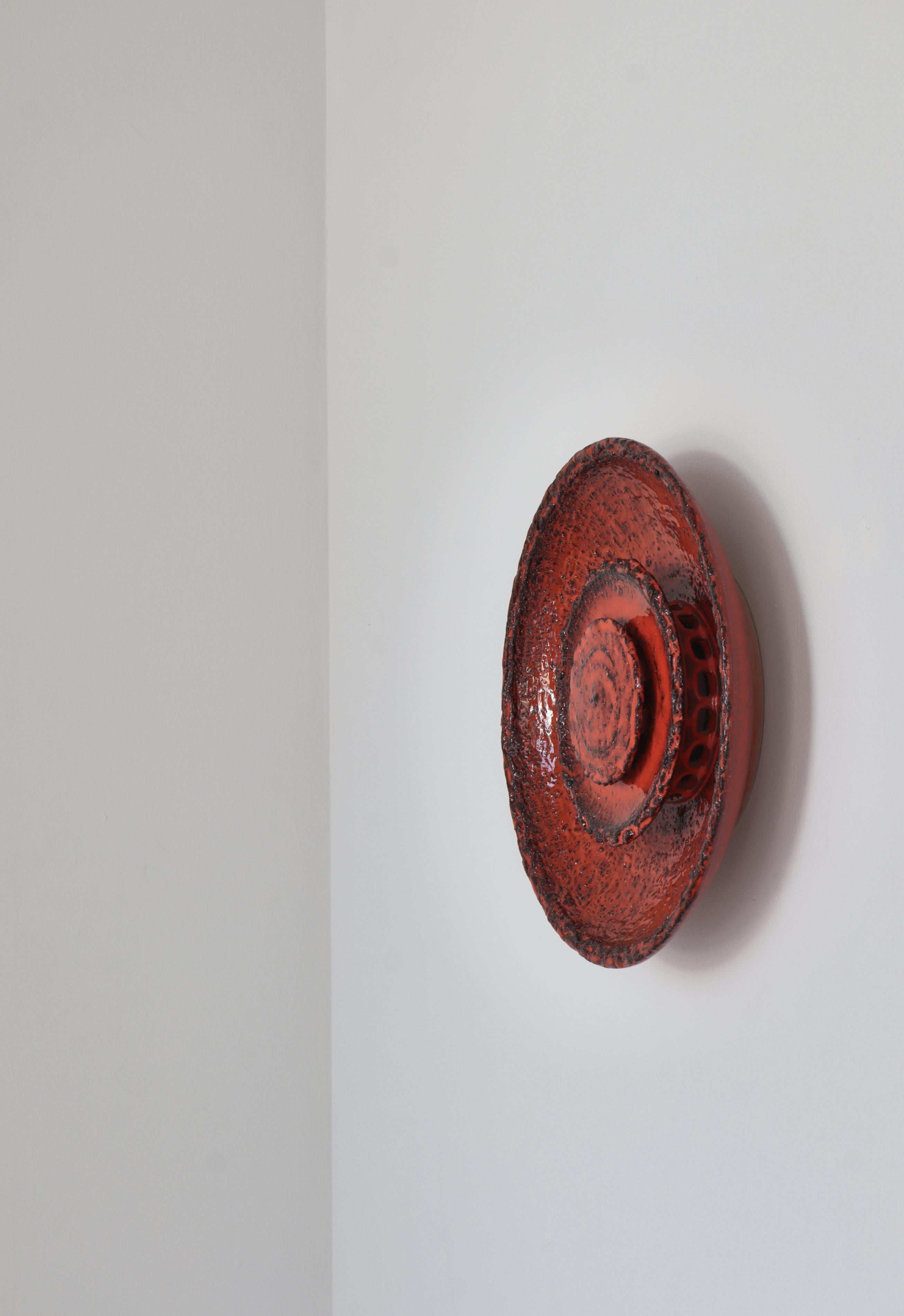 Danish Large Scandinavian orange red Stoneware Wall Sconce, Ege Dagnæs, Denmark, 1960s For Sale