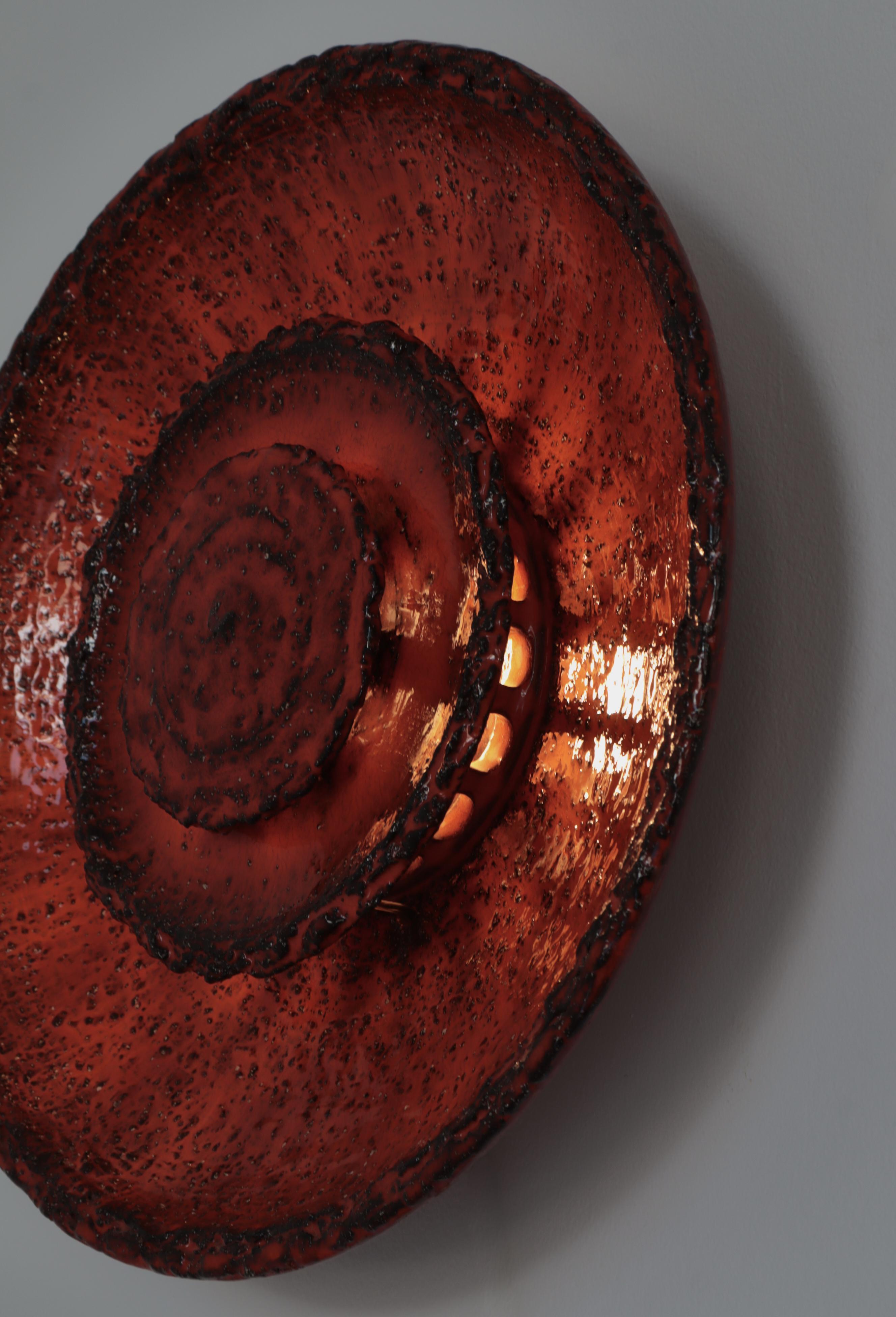 Large Scandinavian orange red Stoneware Wall Sconce, Ege Dagnæs, Denmark, 1960s In Good Condition For Sale In Odense, DK