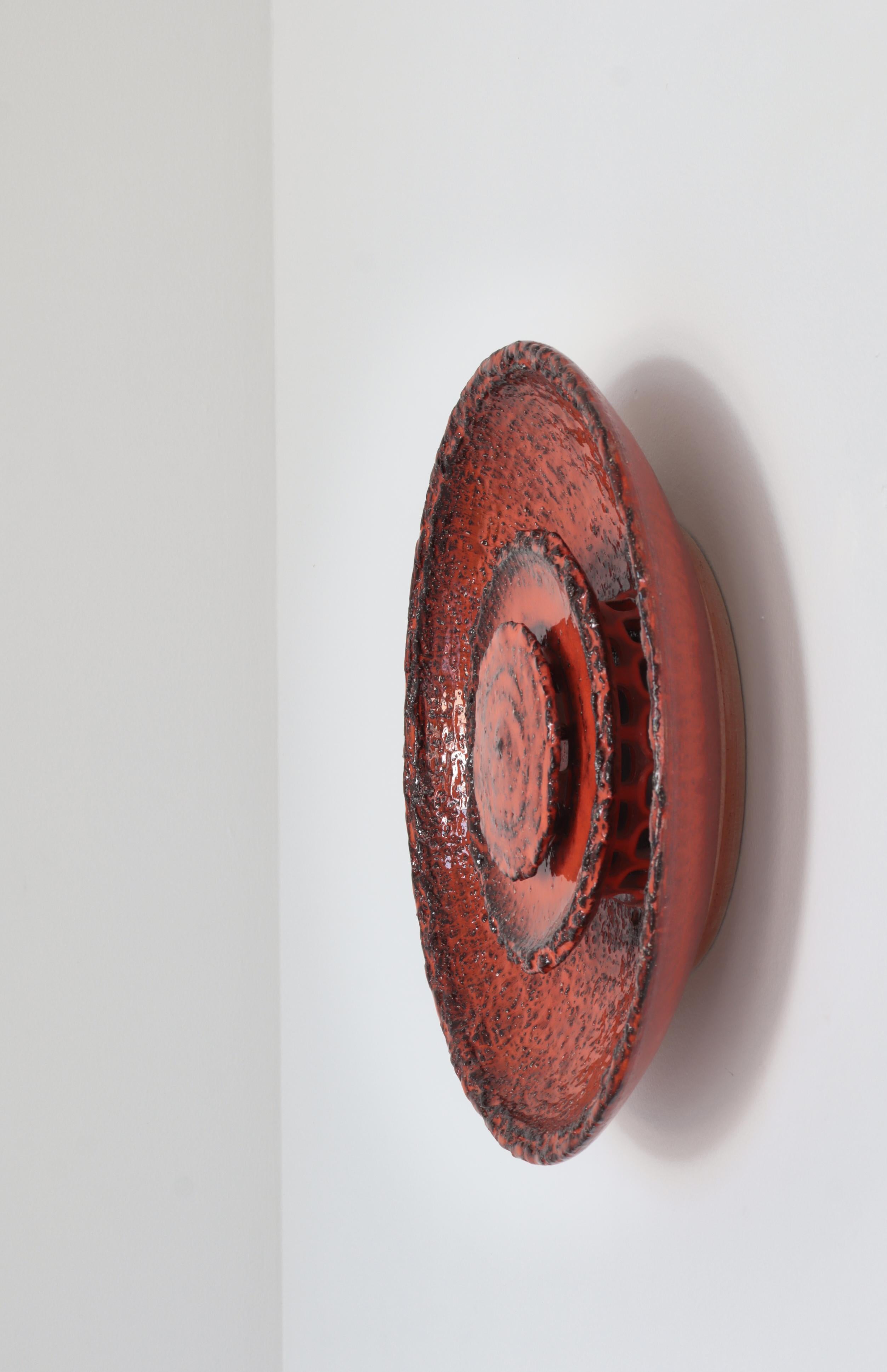 Large Scandinavian orange red Stoneware Wall Sconce, Ege Dagnæs, Denmark, 1960s For Sale 1