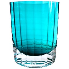 Scandinavian Modern Ribbed Elliptical Vase by Alsterbro 1960s, Sweden Glass Blue