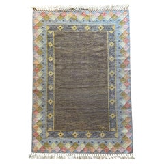 Scandinavian Modern Röllakan Pastel Color Flatweave Rug, Sweden, 1950s
