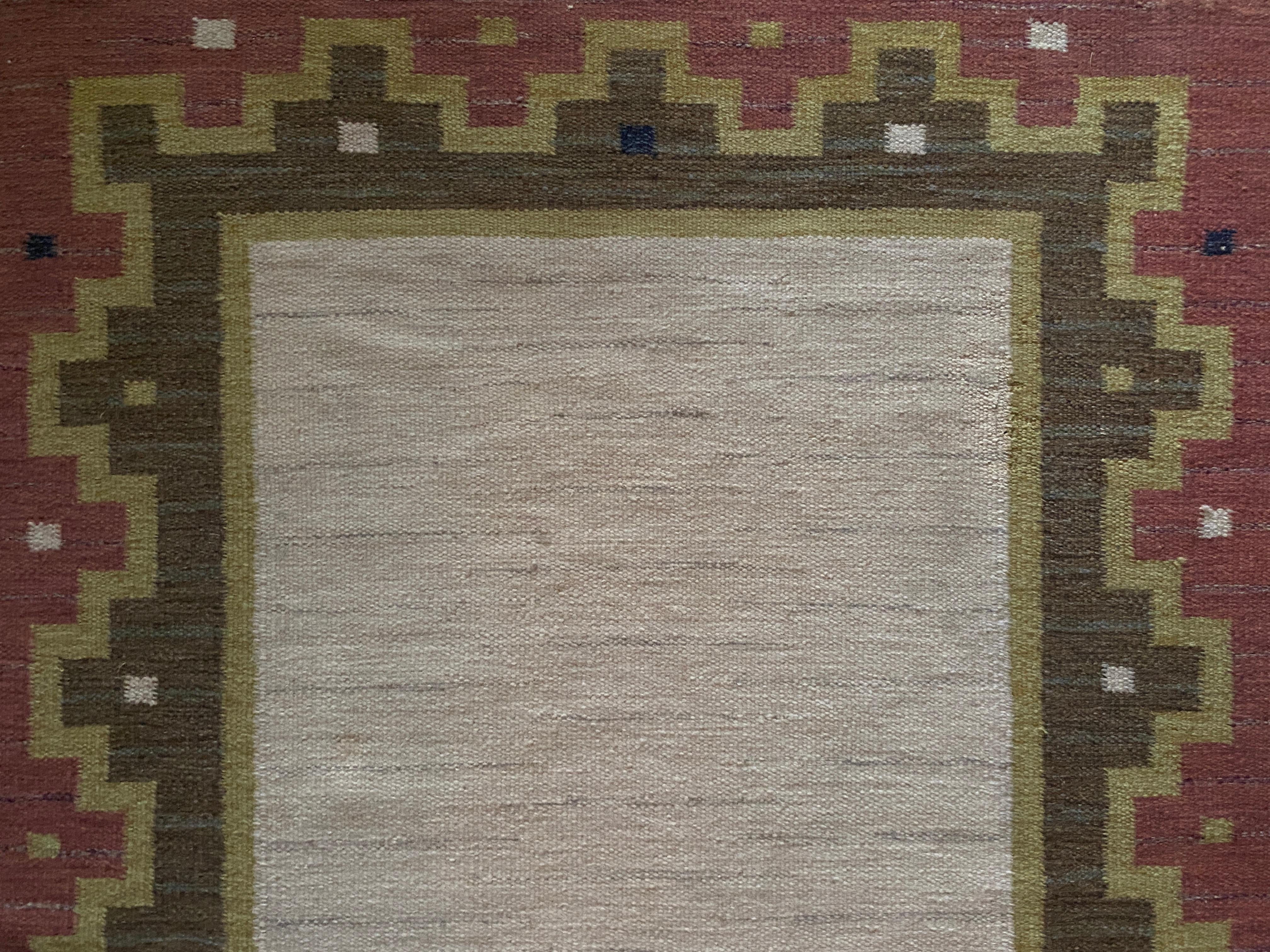 Scandinavian Modern Röllakan Pink and White Flatweave Rug, Sweden, 1960s For Sale 3