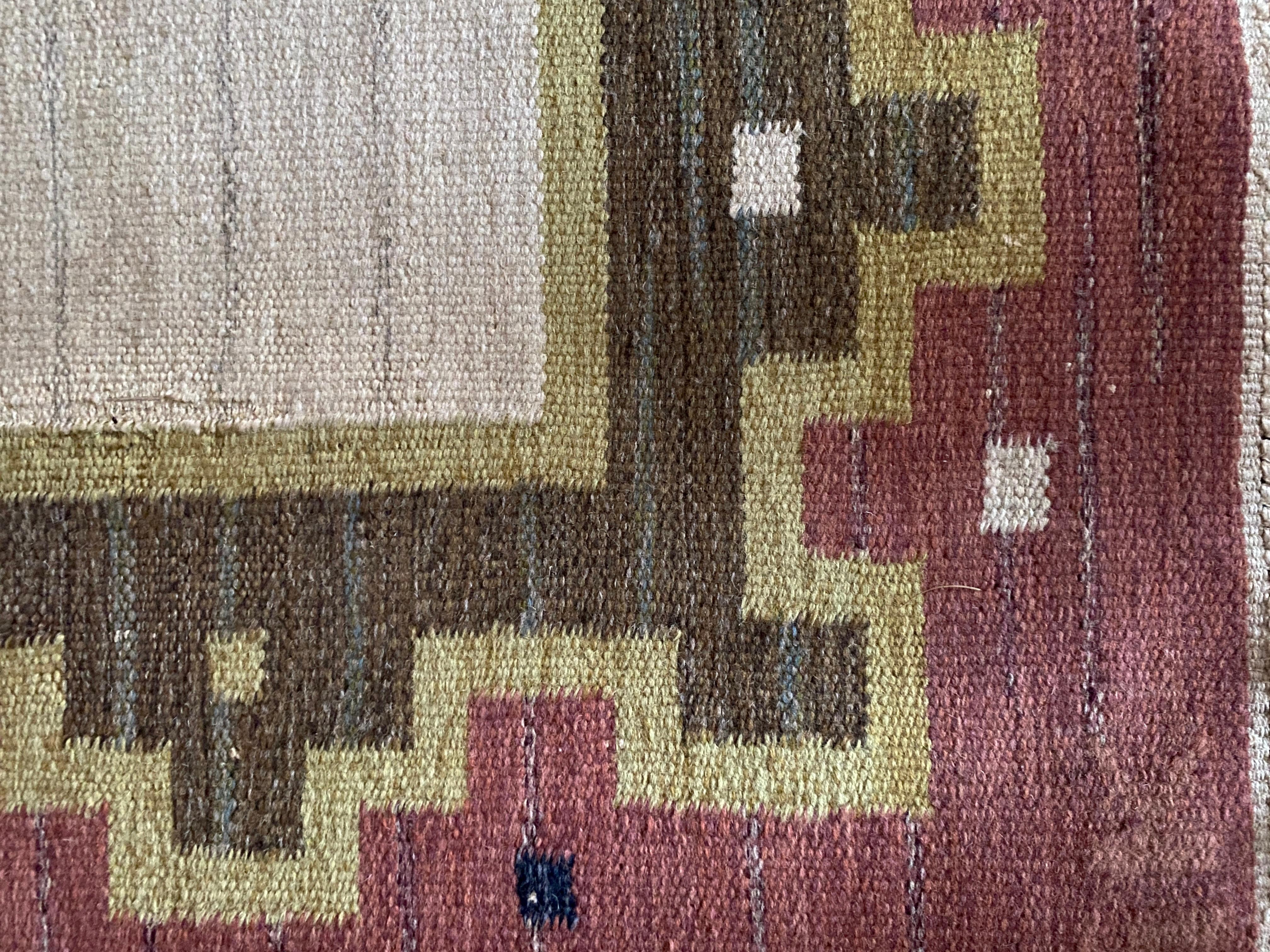 Hand-Woven Scandinavian Modern Röllakan Pink and White Flatweave Rug, Sweden, 1960s For Sale