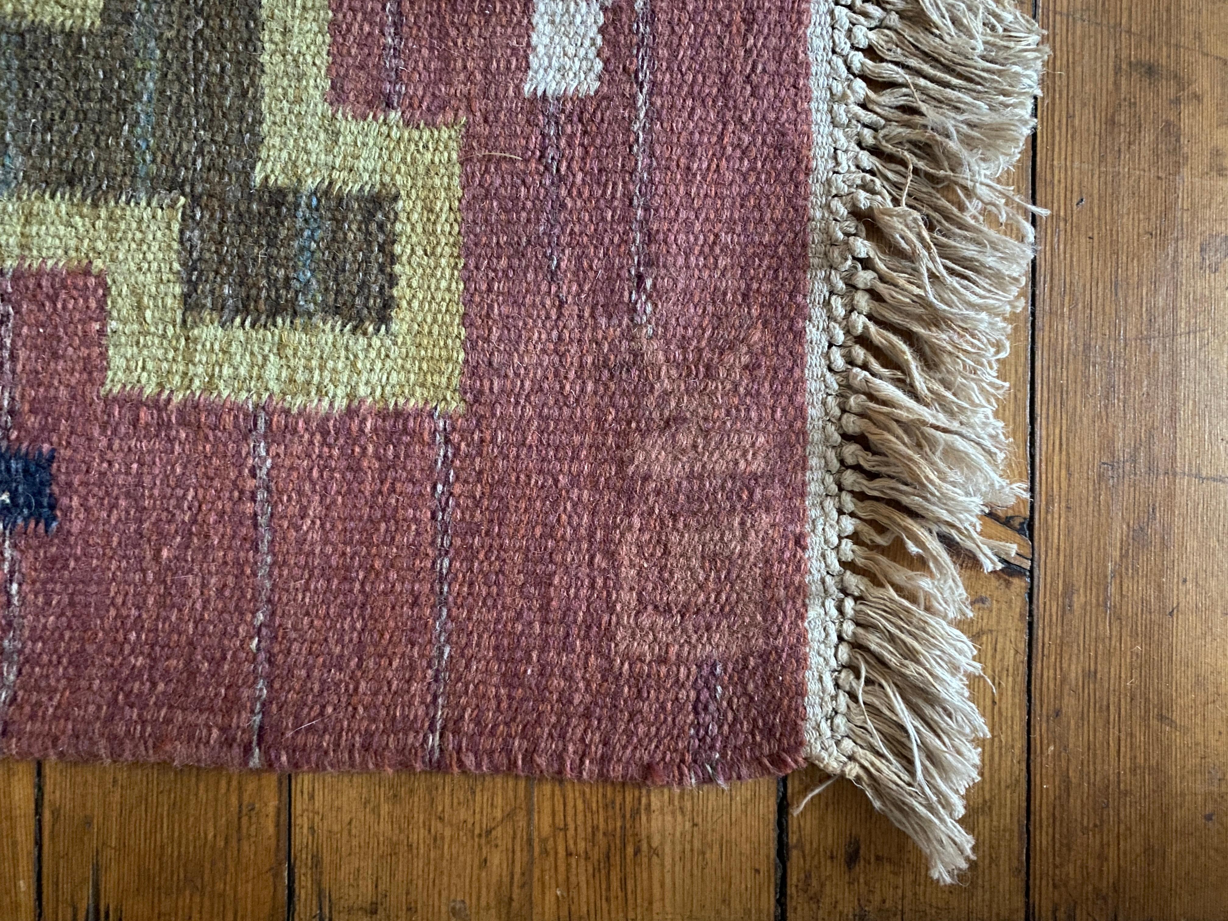 Mid-20th Century Scandinavian Modern Röllakan Pink and White Flatweave Rug, Sweden, 1960s For Sale