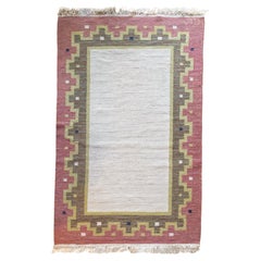Scandinavian Modern Röllakan Pink and White Flatweave Rug, Sweden, 1960s
