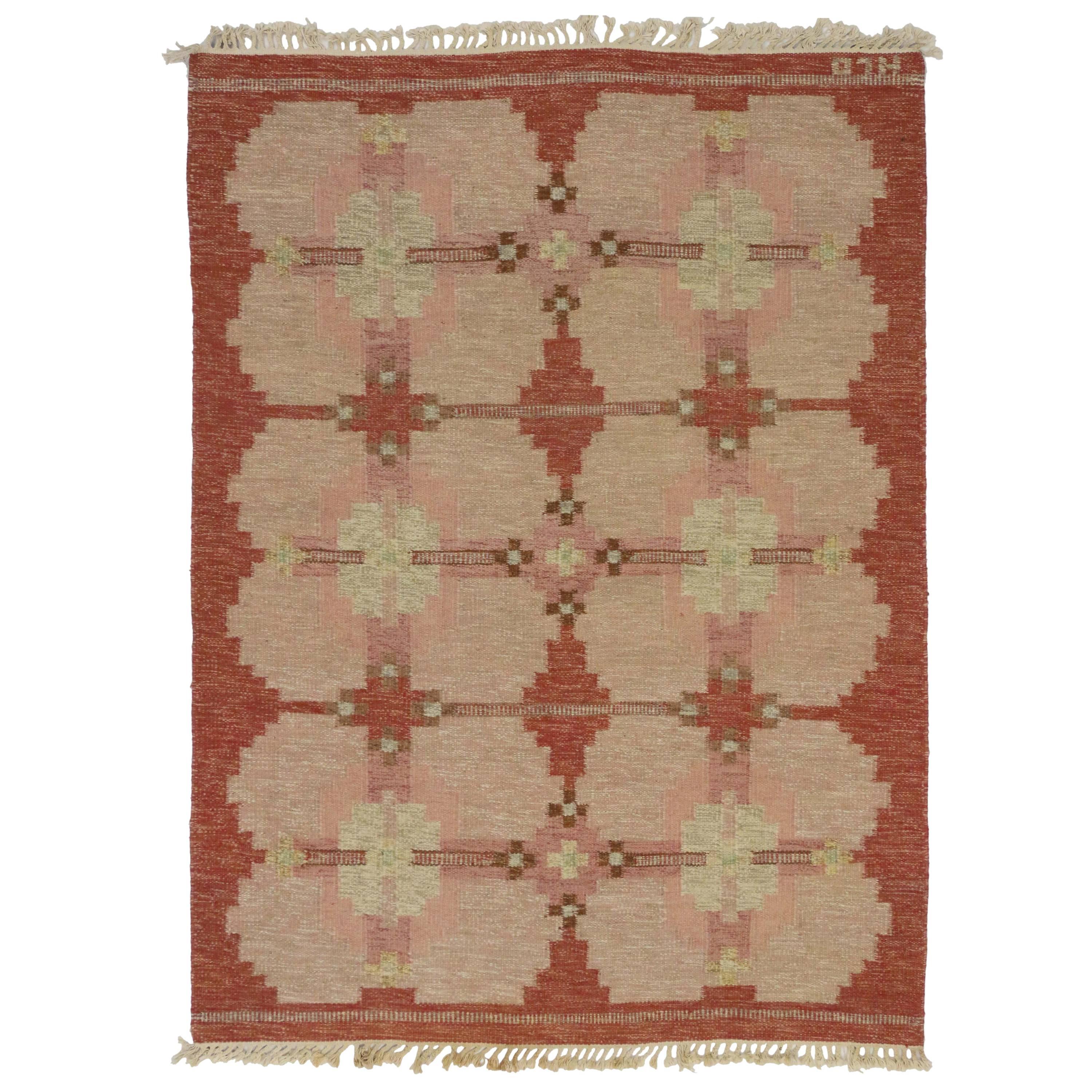 Skandinavisch Moderner Rollakan von HLO:: Schwedischer Flachgewebe-Kilim-Teppich:: Röllakan