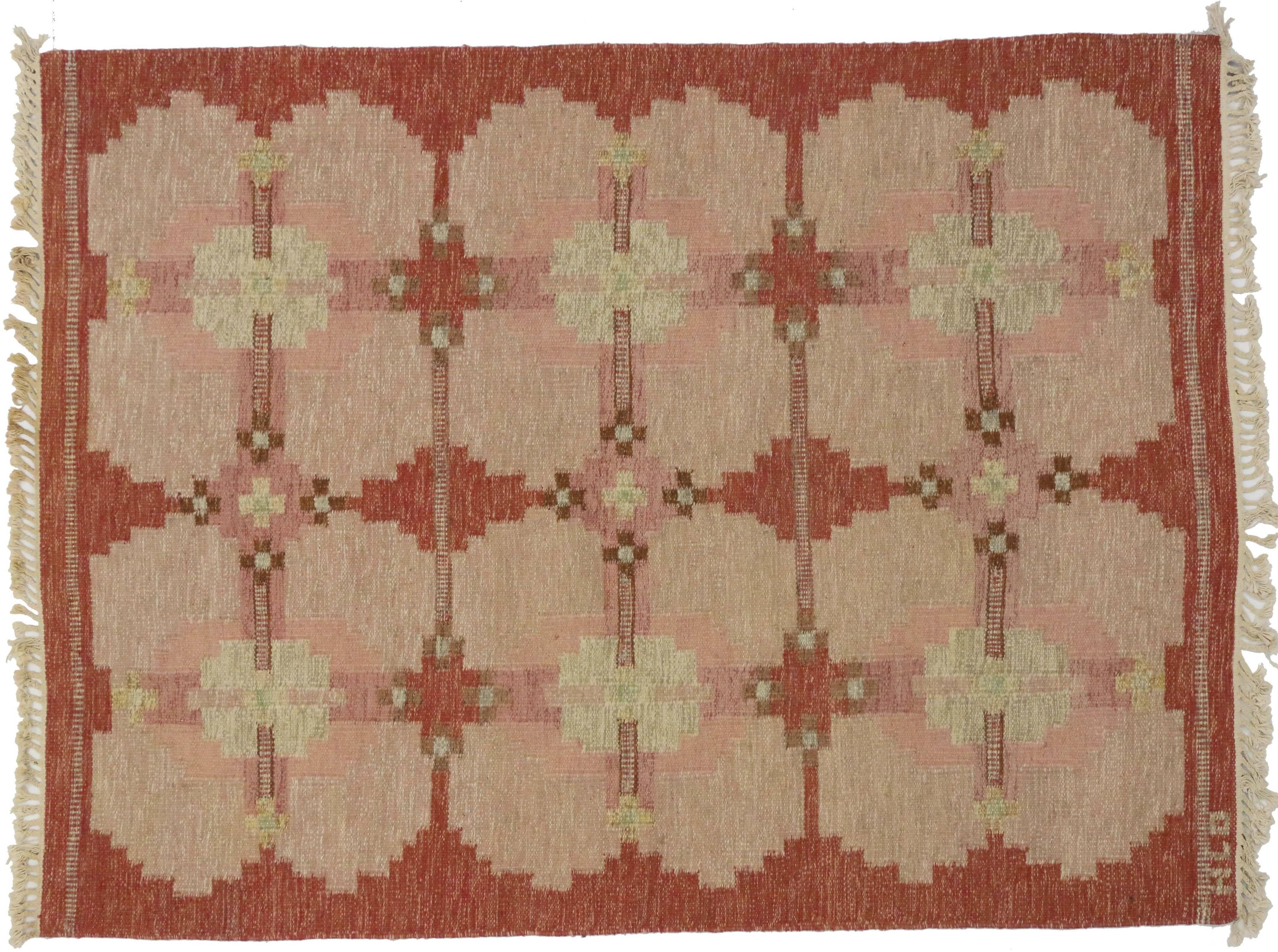 Skandinavisch Moderner Rollakan von HLO:: Schwedischer Flachgewebe-Kilim-Teppich:: Röllakan (Handgewebt)