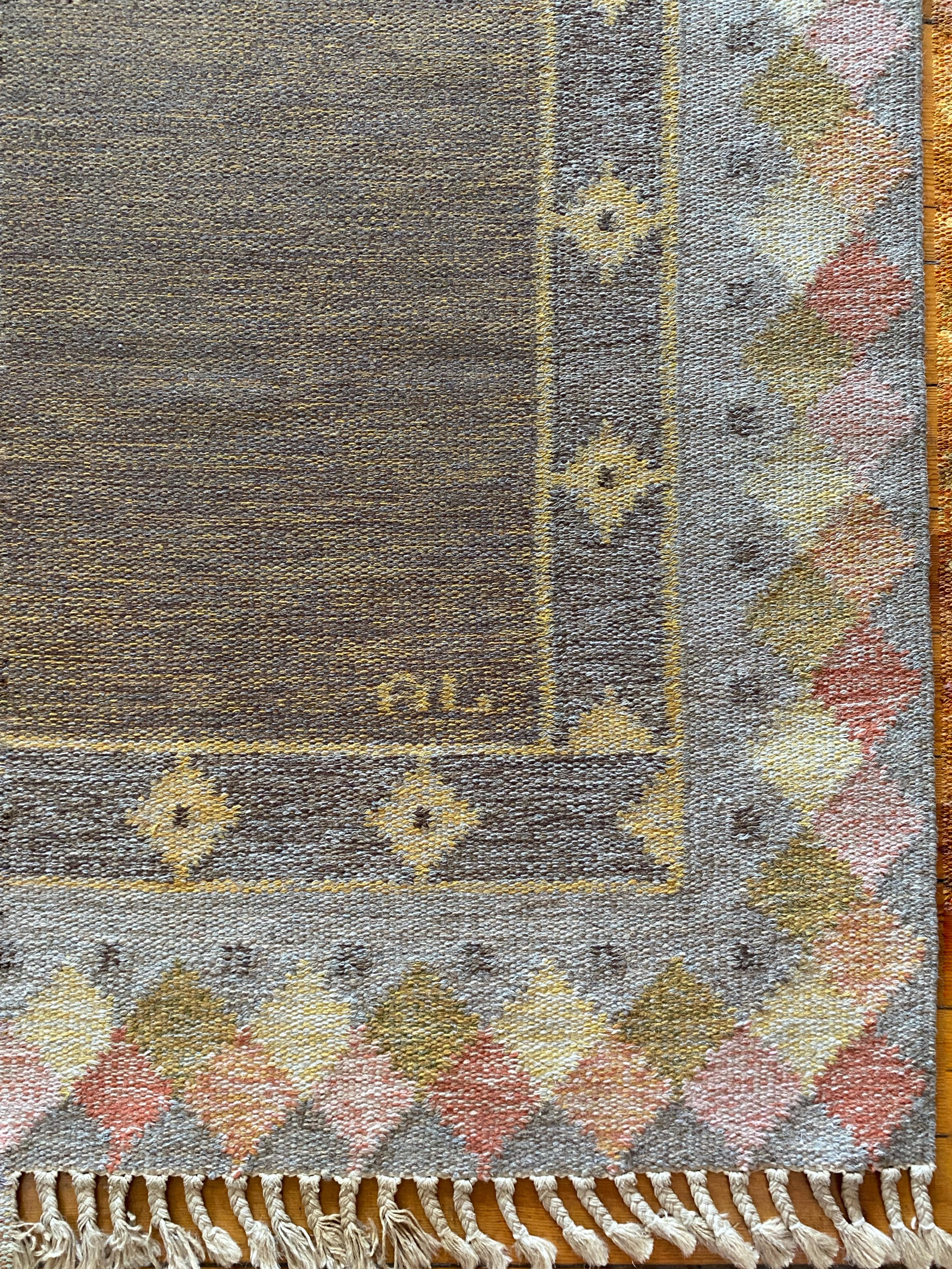 Skandinavisch Moderner Röllakan Pastellfarbener Flachgewebeteppich, Schweden, 1950er Jahre (Wolle) im Angebot