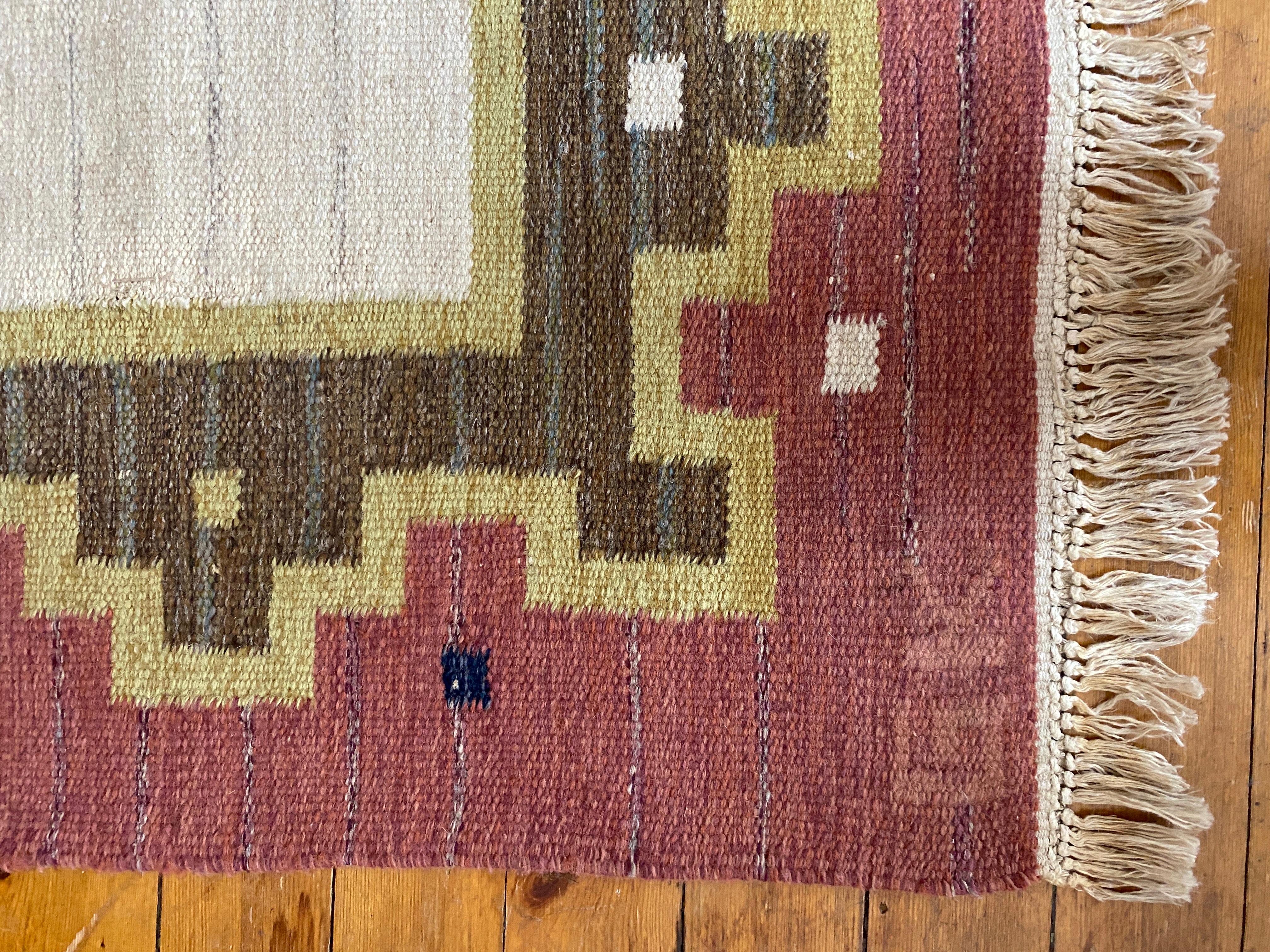 Scandinavian Modern Röllakan Pink and White Flatweave Rug, Sweden, 1960s For Sale 7