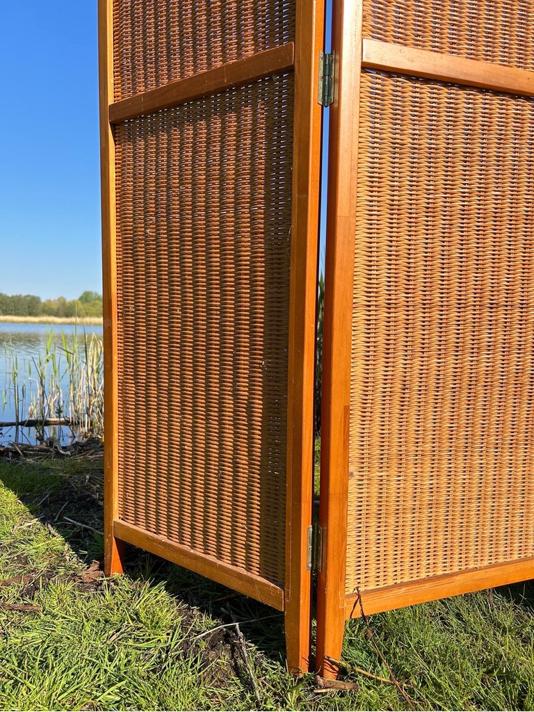 View of Scandinavian Modern Room Divider in Beech and Rattan For Sale at 1stDibs