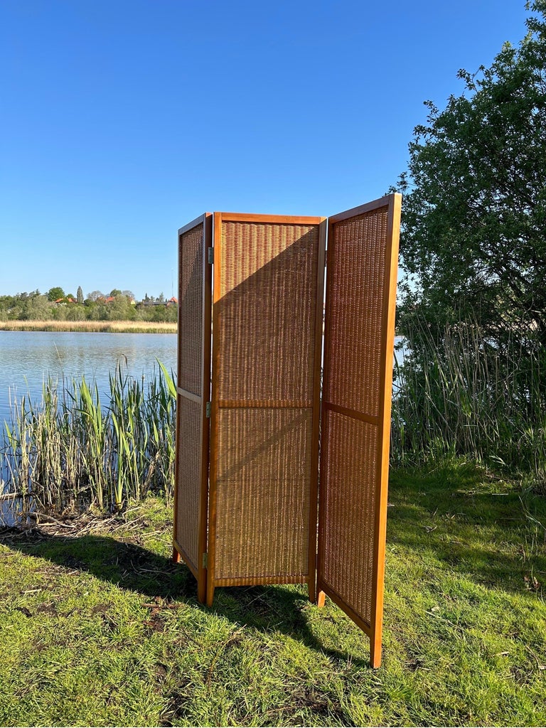 Picture of Scandinavian Modern Room Divider in Beech and Rattan For Sale at 1stDibs