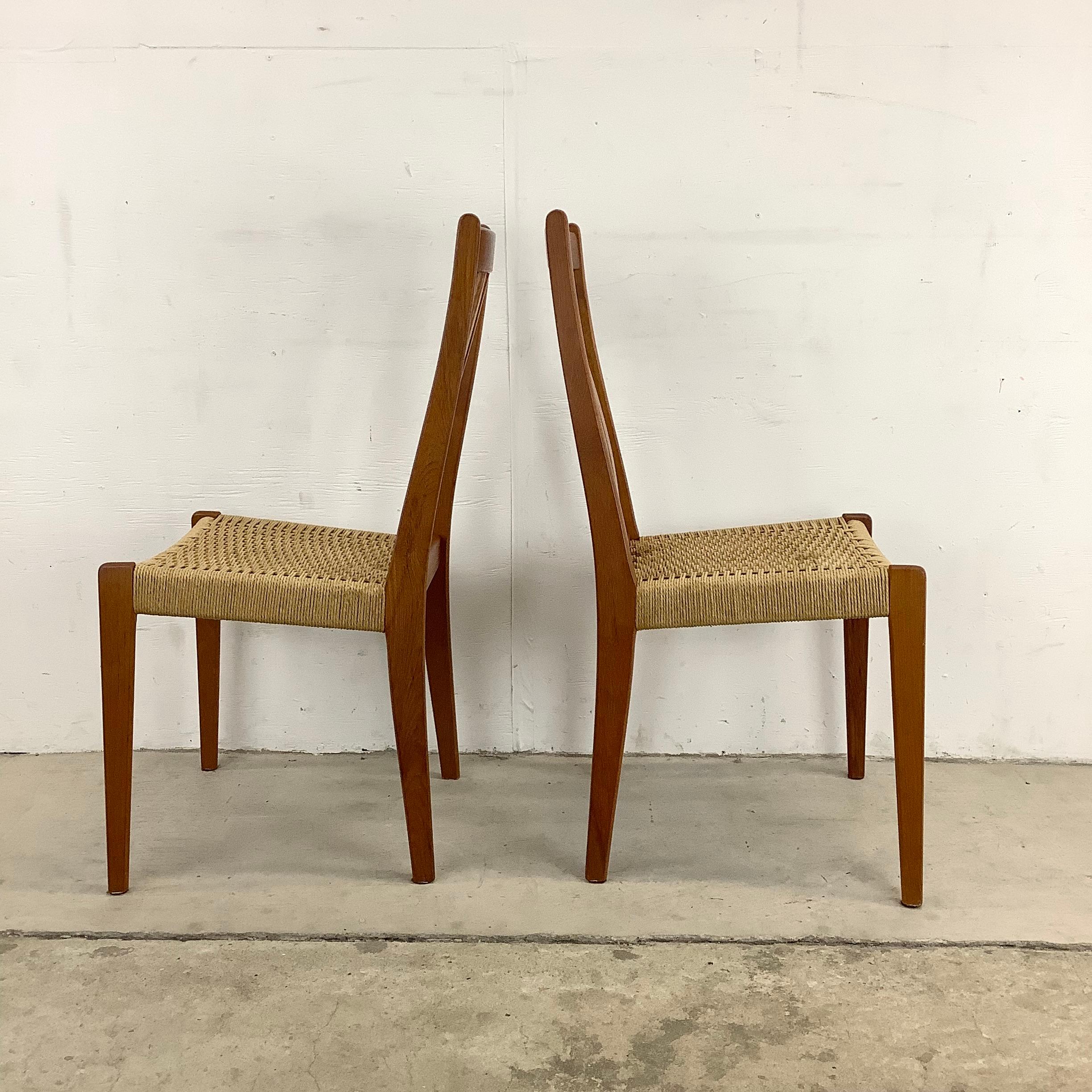 Scandinavian Modern Rope Seat Teak Dining Chairs, Set of Four 5