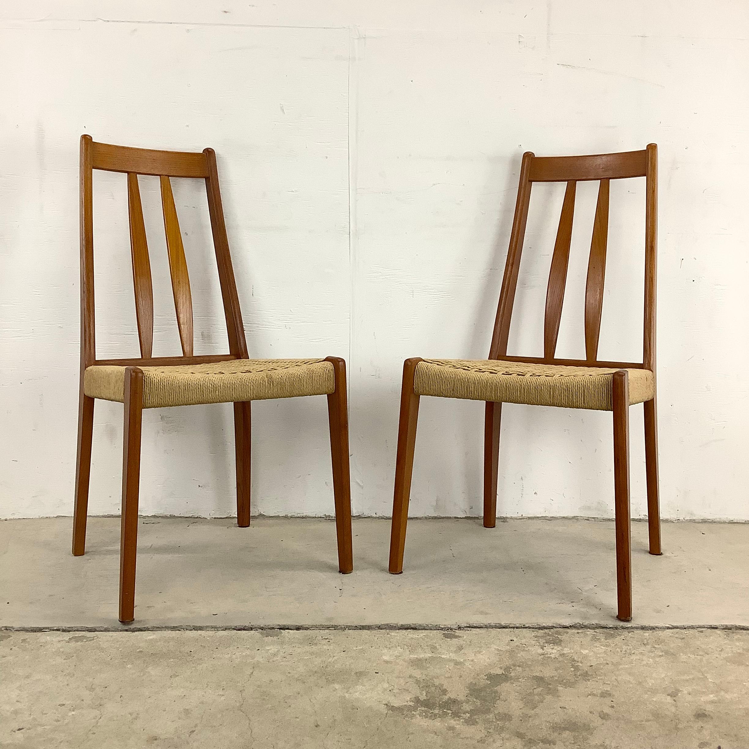 Scandinavian Modern Rope Seat Teak Dining Chairs, Set of Four 6