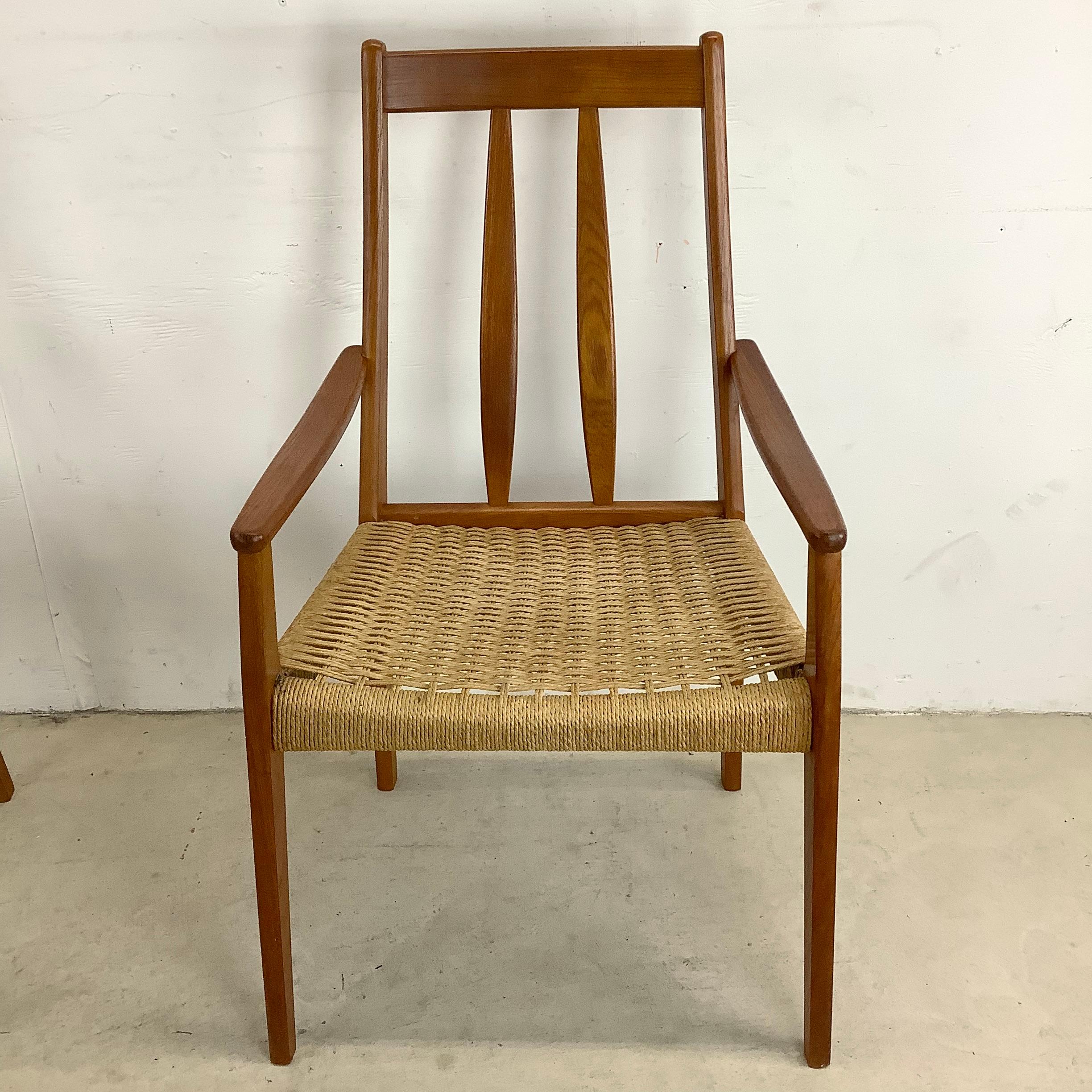 Scandinavian Modern Rope Seat Teak Dining Chairs, Set of Four 10