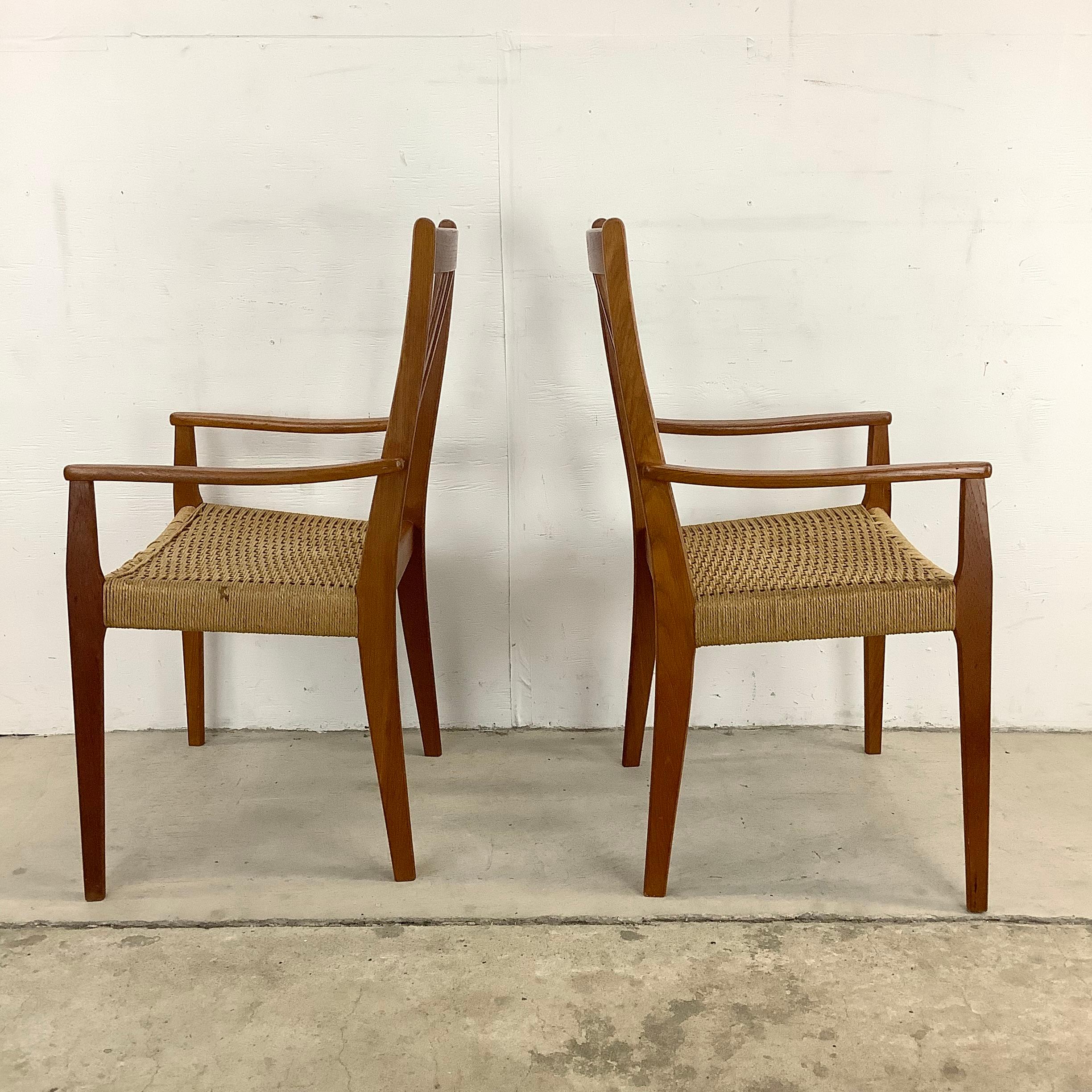Other Scandinavian Modern Rope Seat Teak Dining Chairs, Set of Four