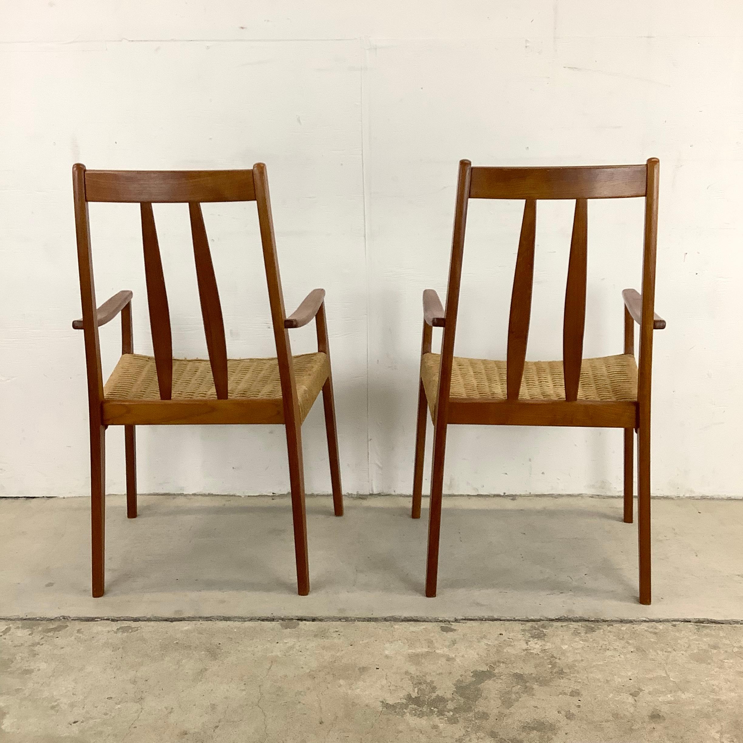 Scandinavian Modern Rope Seat Teak Dining Chairs, Set of Four In Fair Condition In Trenton, NJ