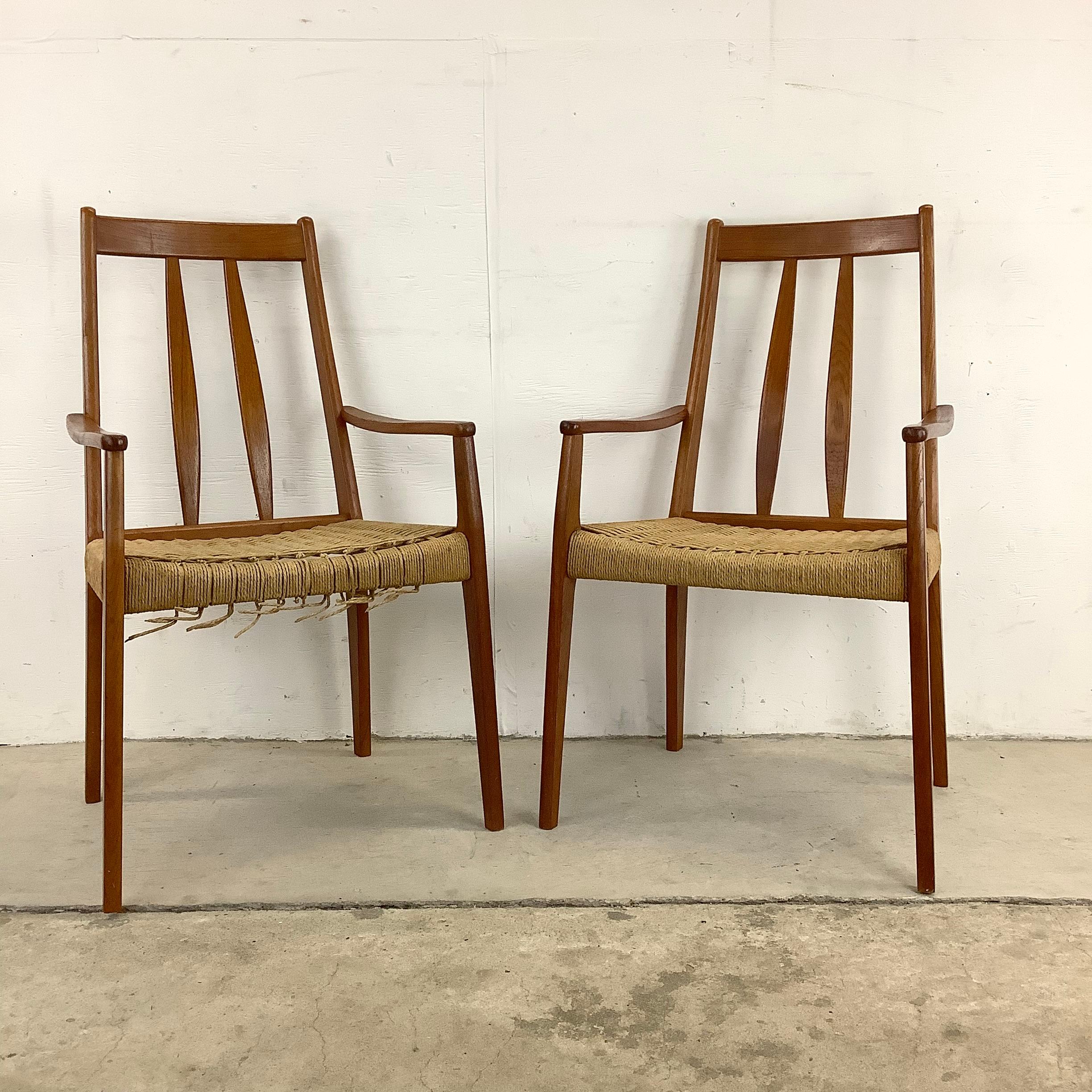 20th Century Scandinavian Modern Rope Seat Teak Dining Chairs, Set of Four