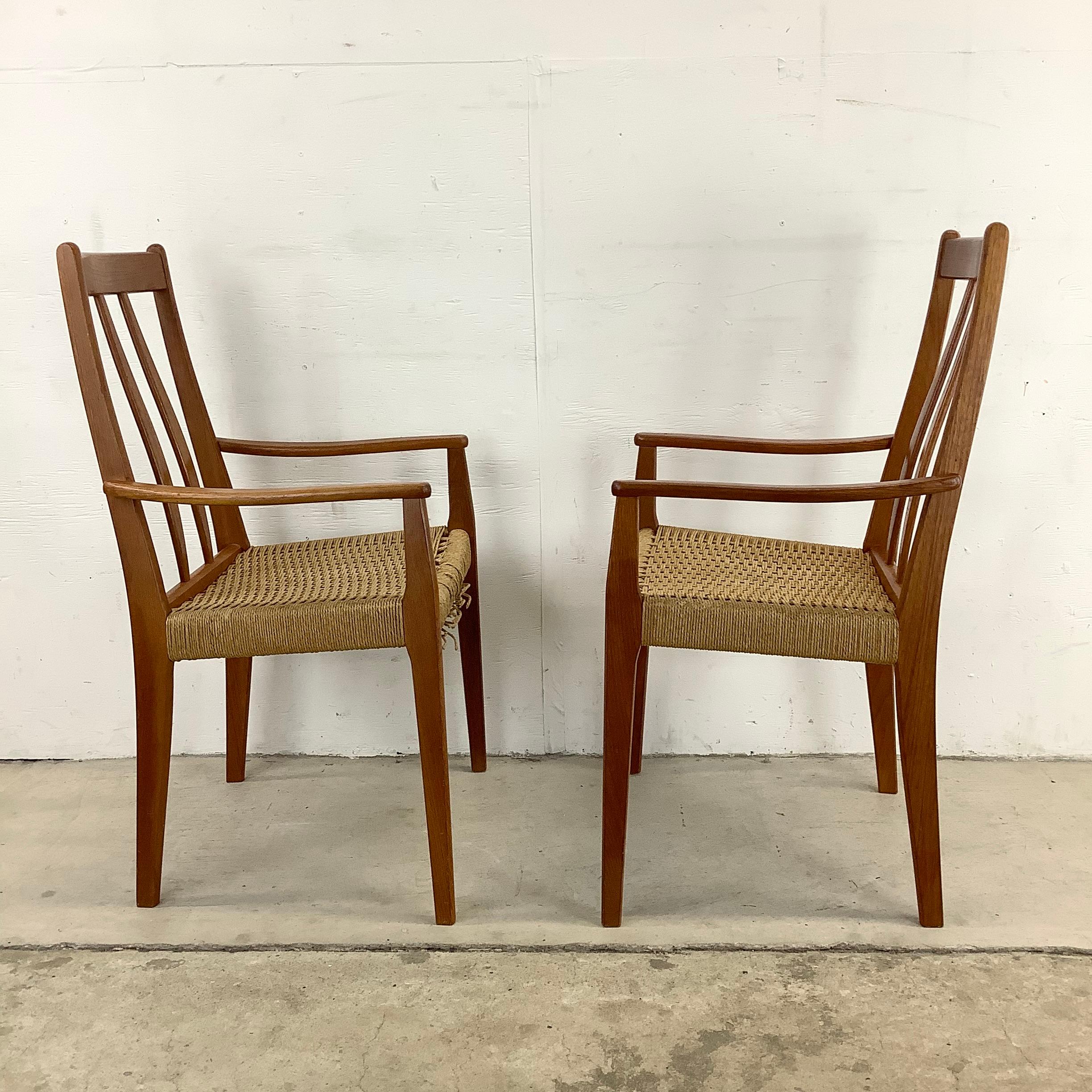 Scandinavian Modern Rope Seat Teak Dining Chairs, Set of Four 1