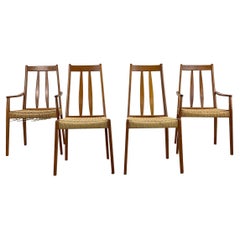 Scandinavian Modern Rope Seat Teak Dining Chairs, Set of Four