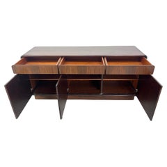 Scandinavian Modern rosewood 3 drawer 3 door credenza rounded corners
