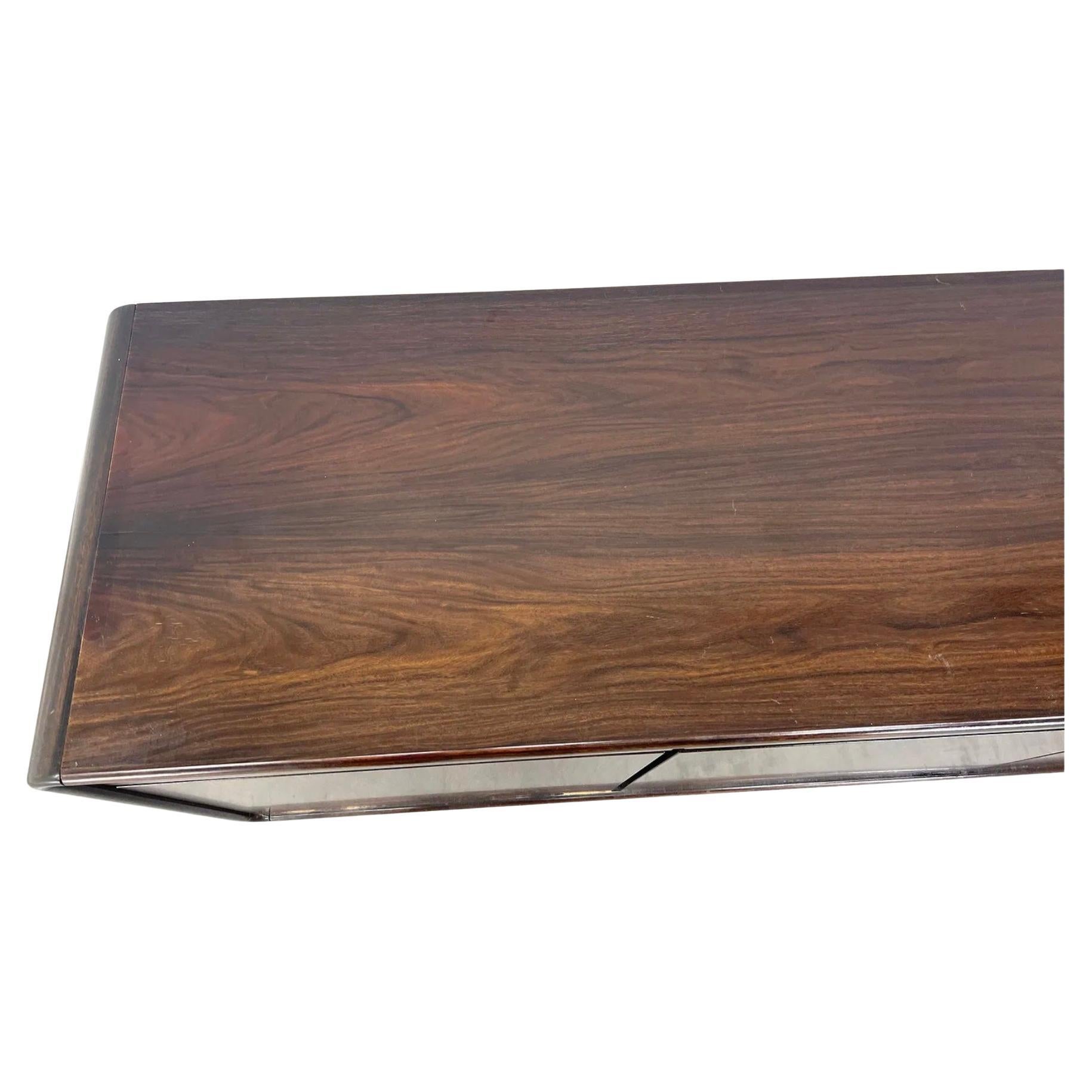 Danish Scandinavian Modern rosewood 3 drawer 3 door credenza rounded corners For Sale