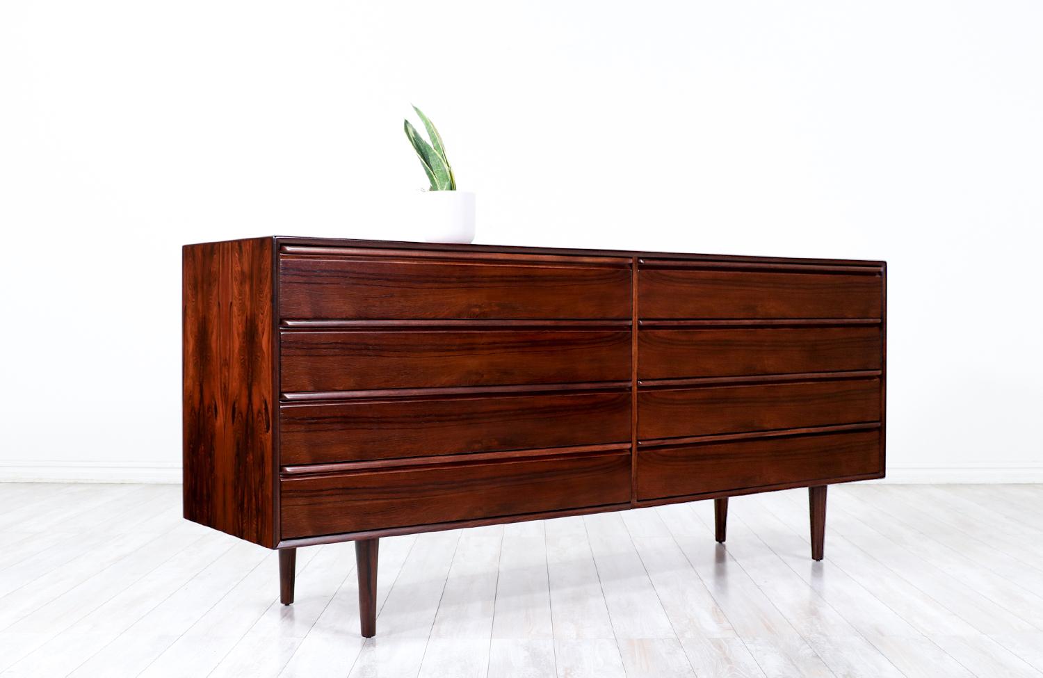Norwegian Expertly Restored - Scandinavian Modern Rosewood 8-Drawer Dresser by Westnofa