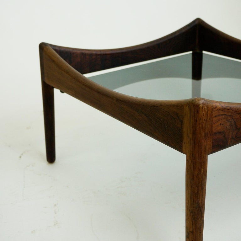Smoked Glass Scandinavian Modern Rosewood and Glass Coffee Table Modus by Kristian Vedel For Sale