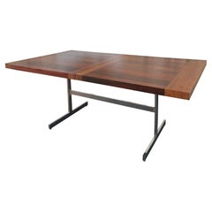 Scandinavian Modern Rosewood Chrome Trestle Extension Dining Table