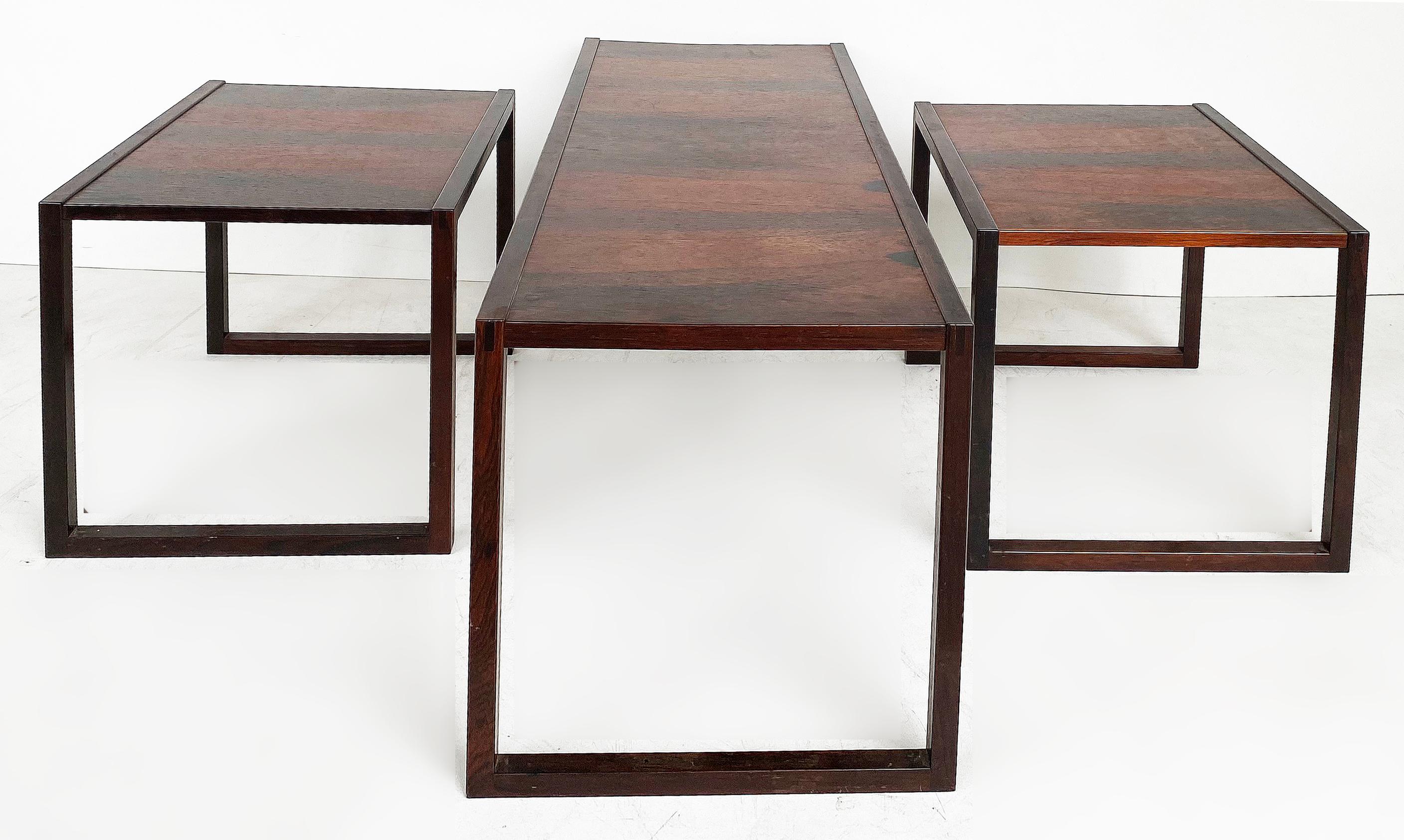 Scandinavian Modern Rosewood Coffee Nest Side Tables, Illegibly Signed For Sale 1