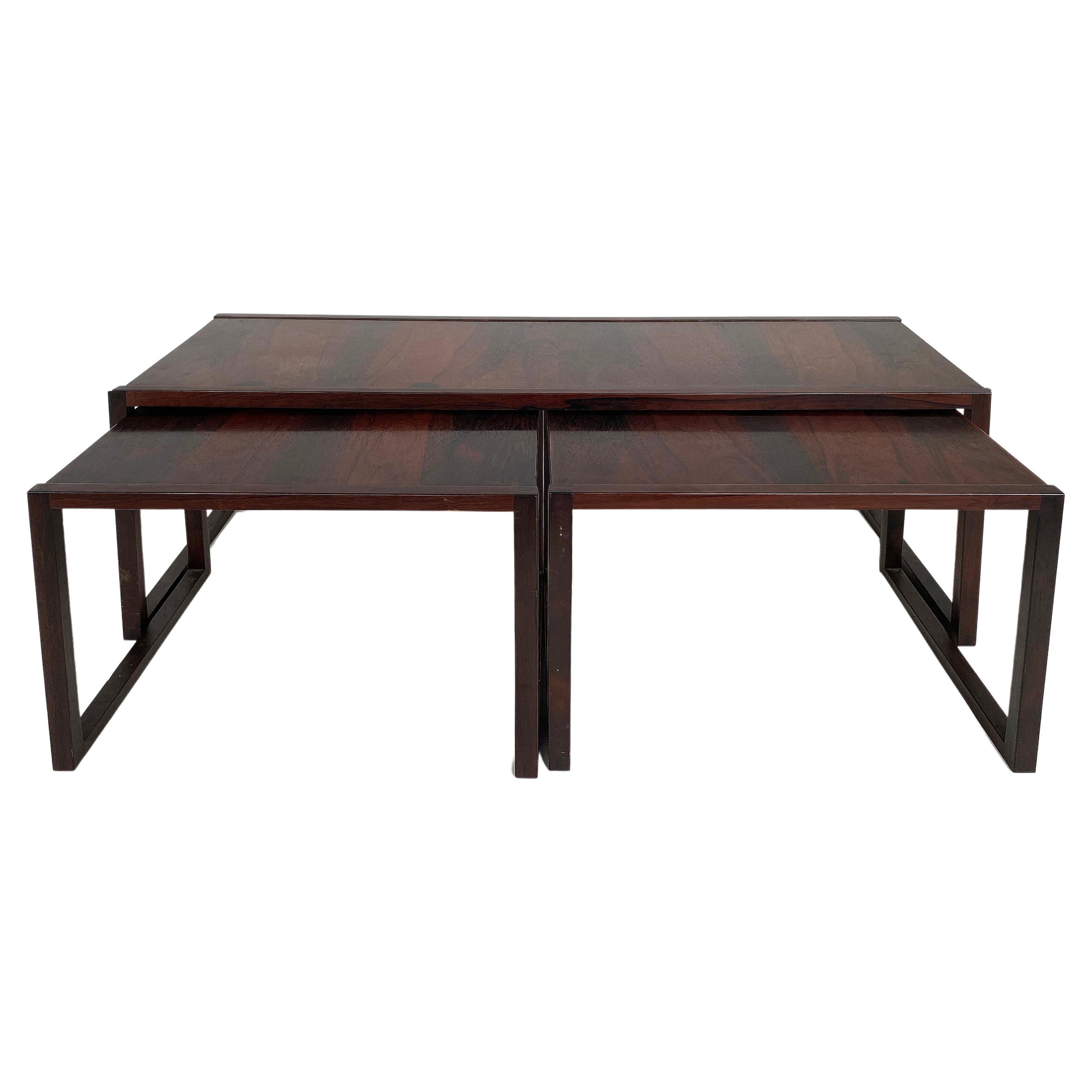 Scandinavian Modern Rosewood Coffee Nest Side Tables, Illegibly Signed For Sale