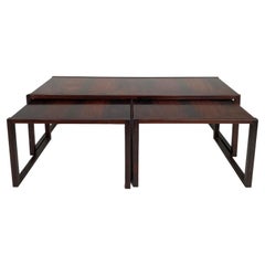 Scandinavian Modern Rosewood Coffee Nest Side Tables, Illegibly Signed