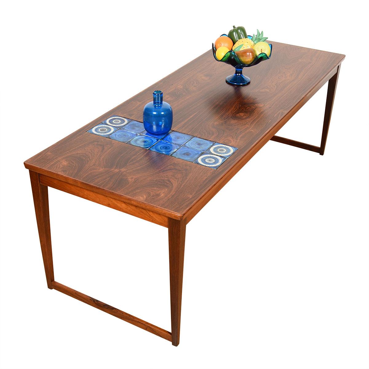 Scandinavian Modern Rosewood Coffee Table with Tile Top Strip In Excellent Condition In Kensington, MD