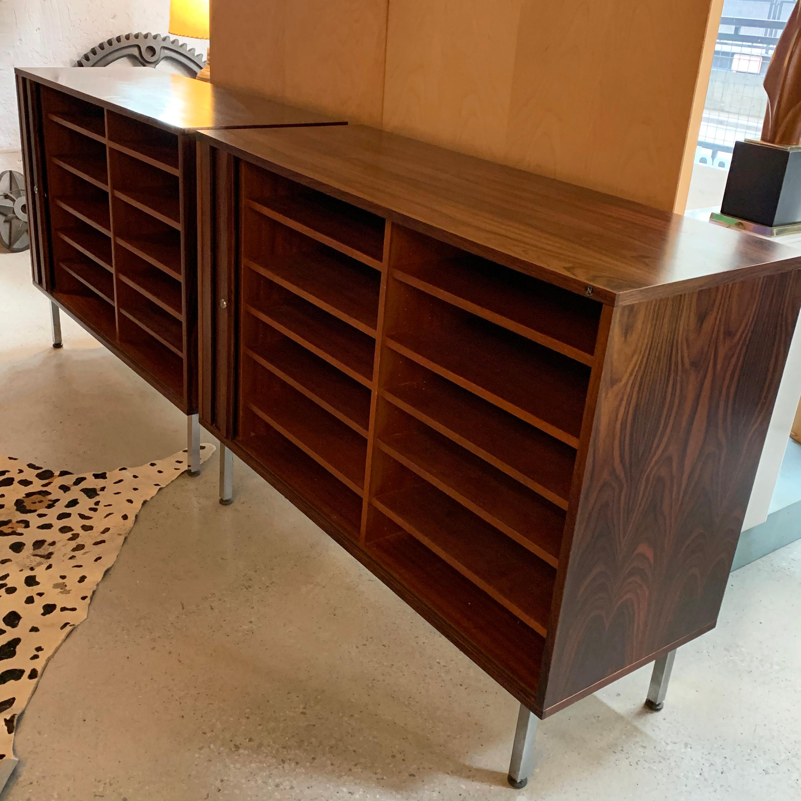Chrome Scandinavian Modern Rosewood Credenza Cabinet By Marius Byrialsen For Nipu For Sale