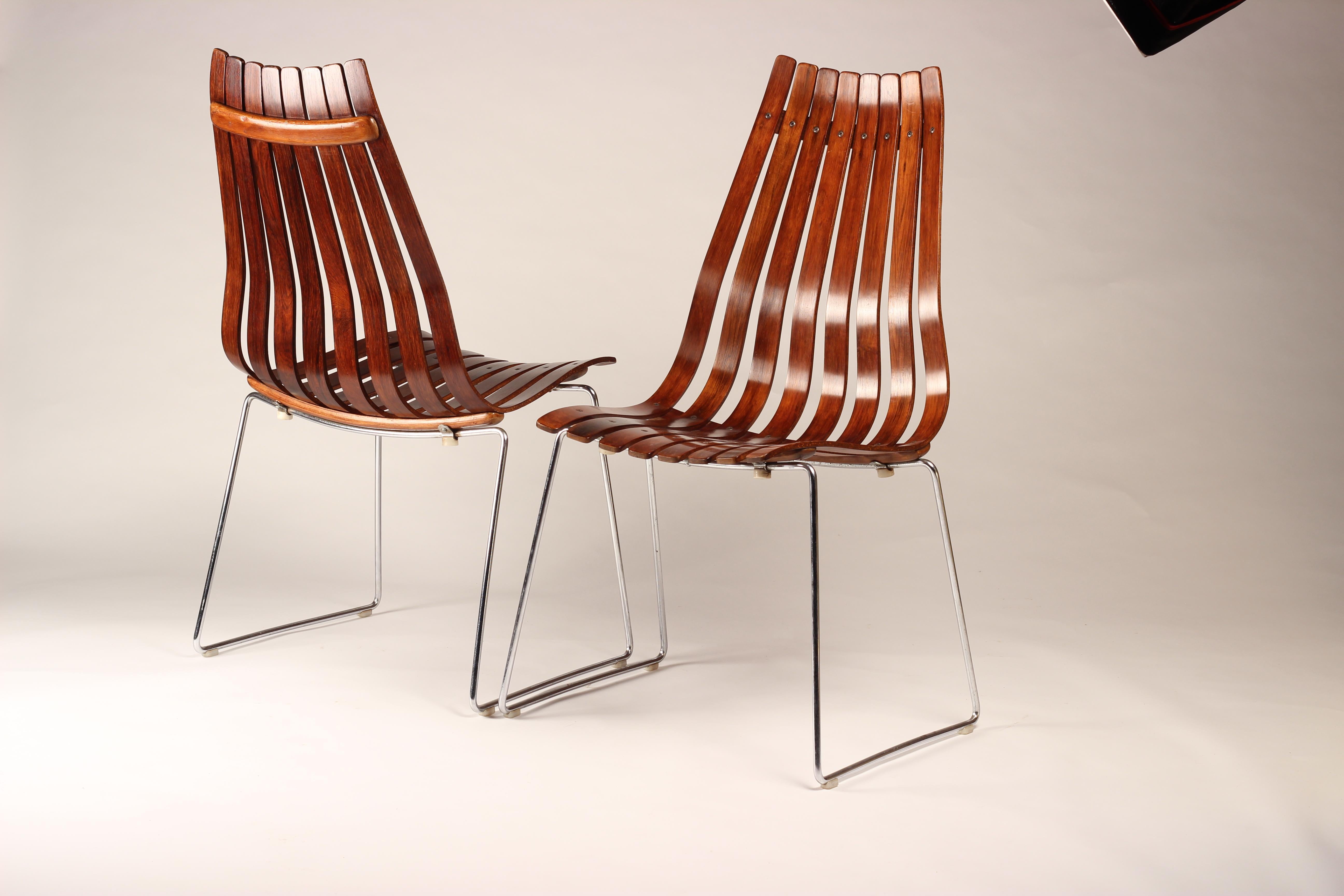 Norwegian Scandinavian Modern Rosewood Dining Chairs by Hans Brattrud, Set of 2