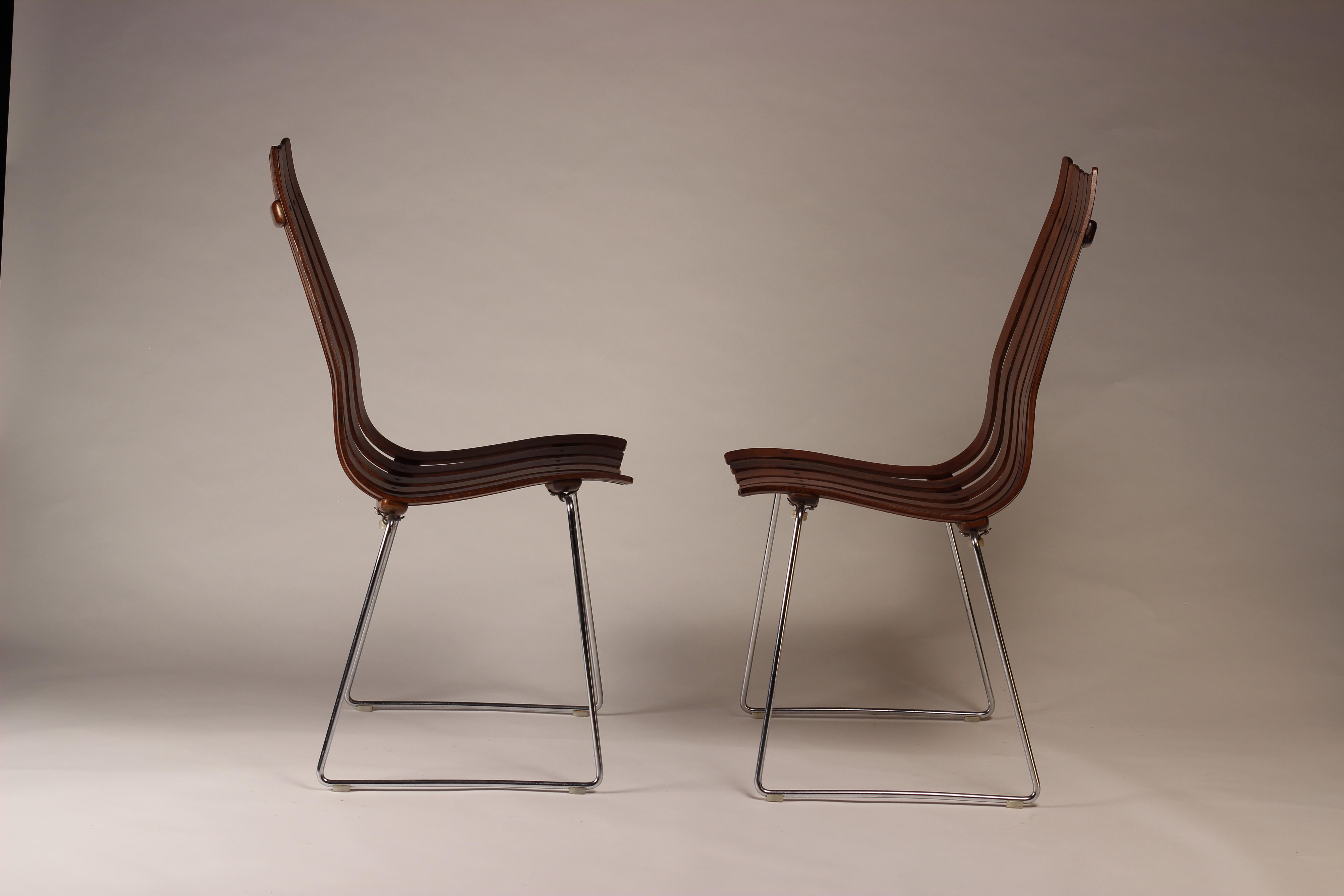 Leather Scandinavian Modern Rosewood Dining Chairs by Hans Brattrud, Set of 2