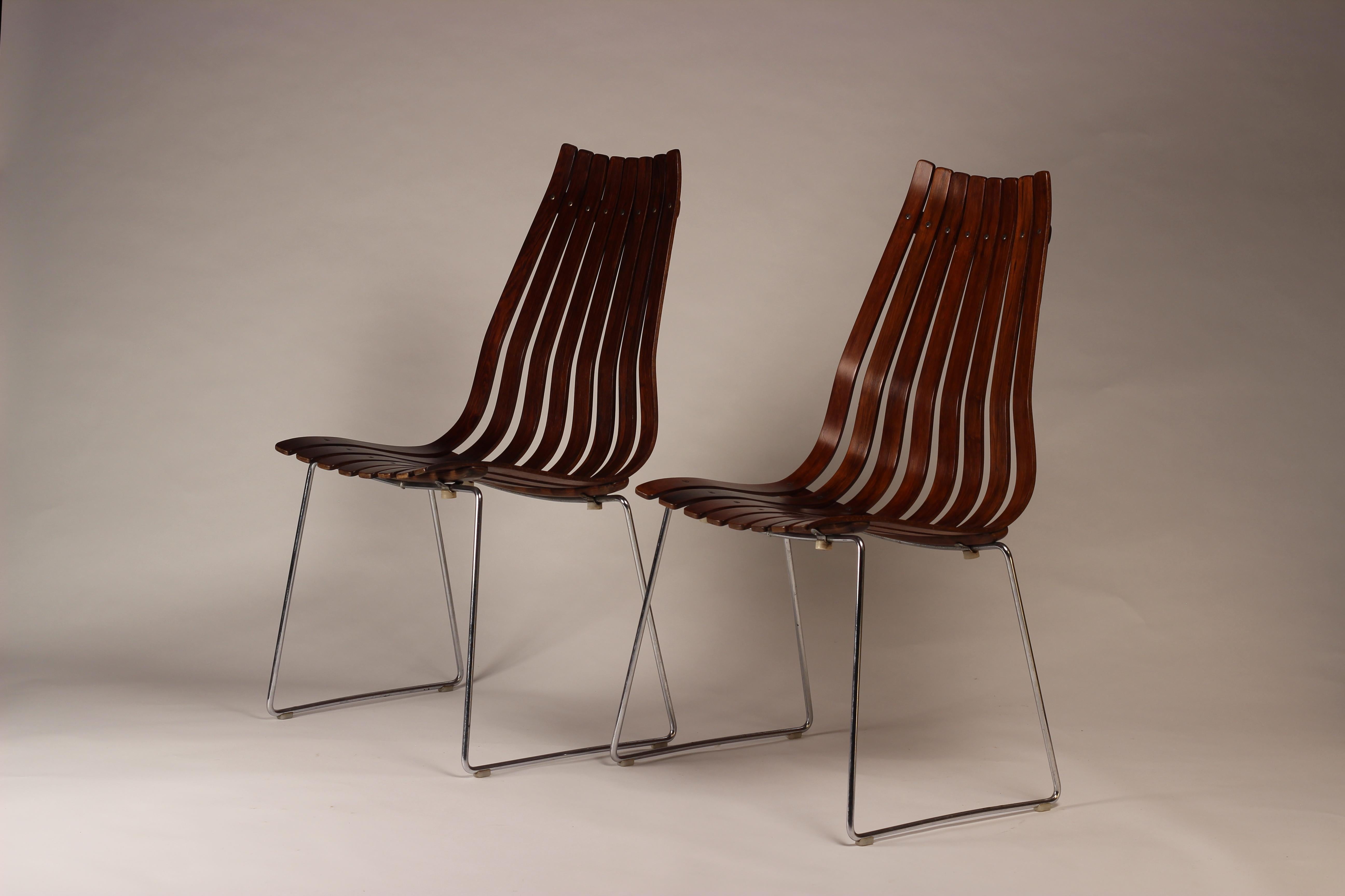 Scandinavian Modern Rosewood Dining Chairs by Hans Brattrud, Set of 2 1