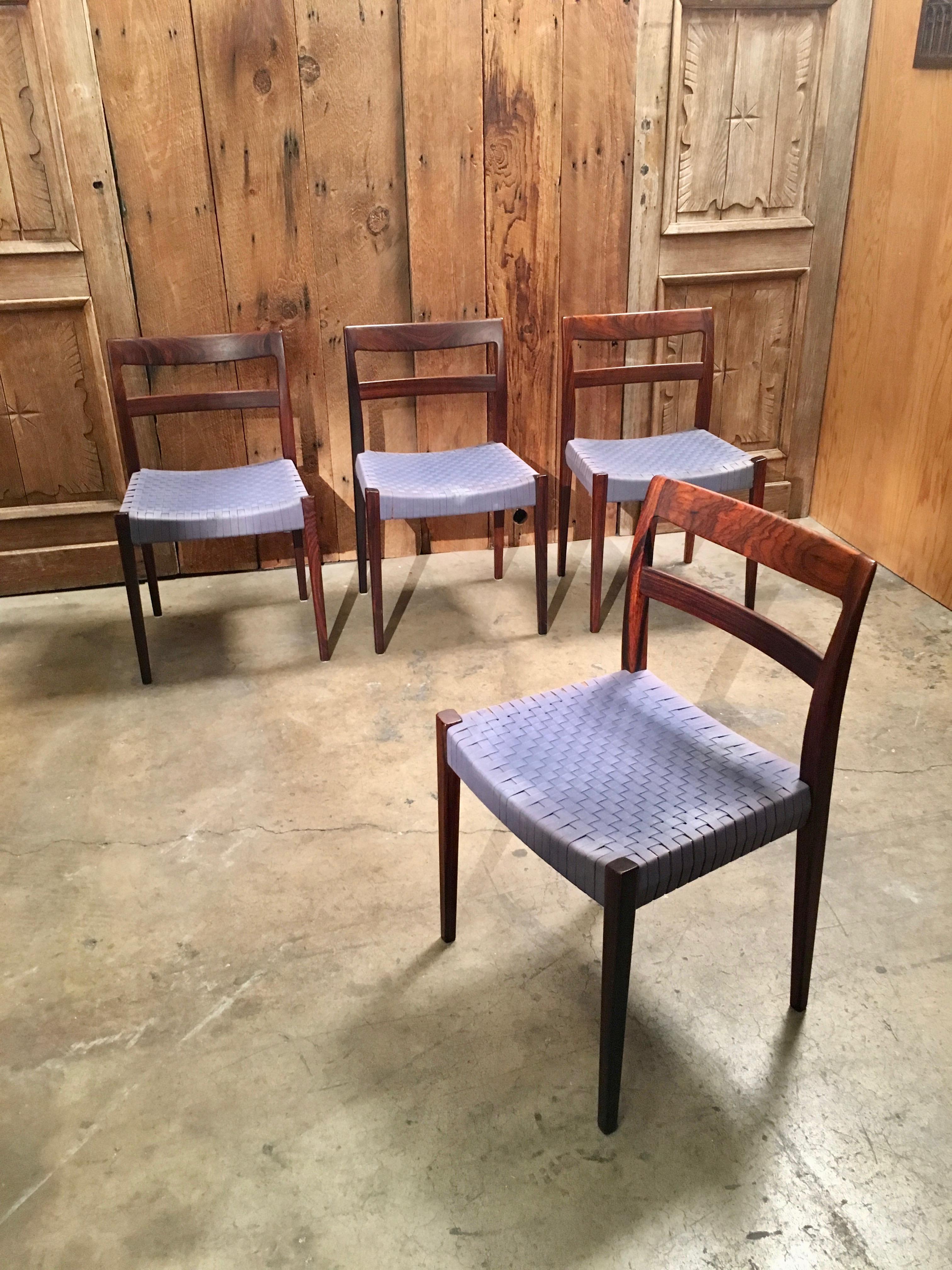 Scandinavian Modern Rosewood Dining Chairs In Good Condition In Denton, TX