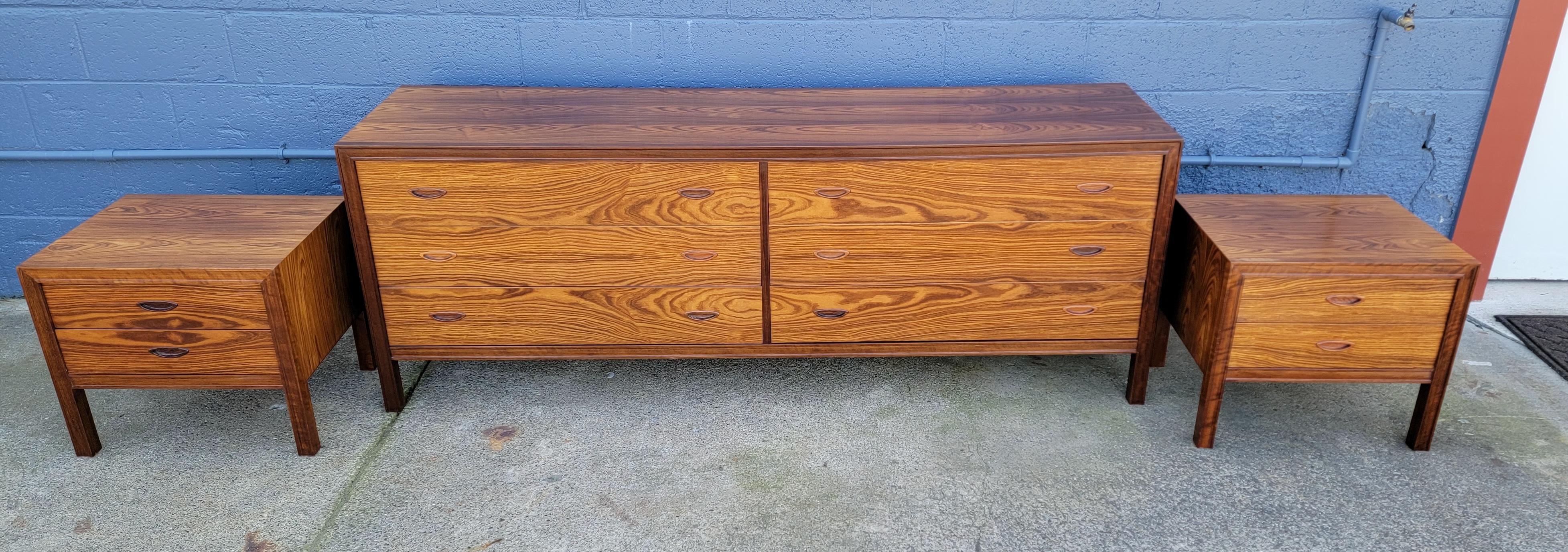 Rosewood Double Dresser & Nightstands, 1960s 10