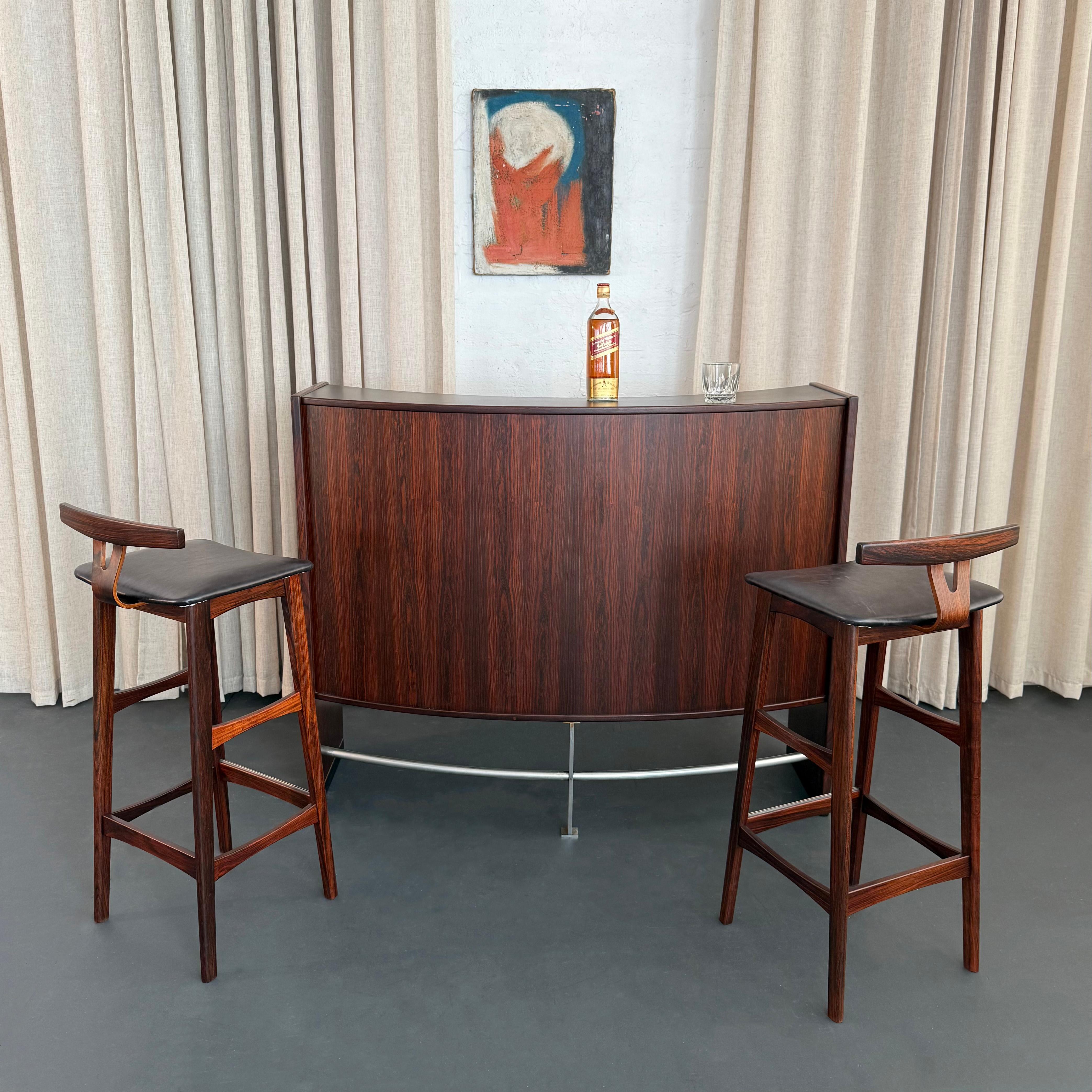 Scandinavian Modern Rosewood Dry Bar And Barstools Set By Dyrlund