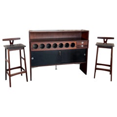 Scandinavian Modern Rosewood Dry Bar And Barstools Set By Dyrlund