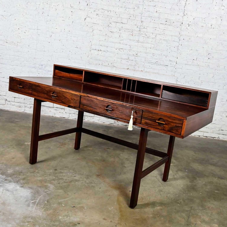 Scandinavian Modern Rosewood Flip Top Exec, Partners Desk by Peter