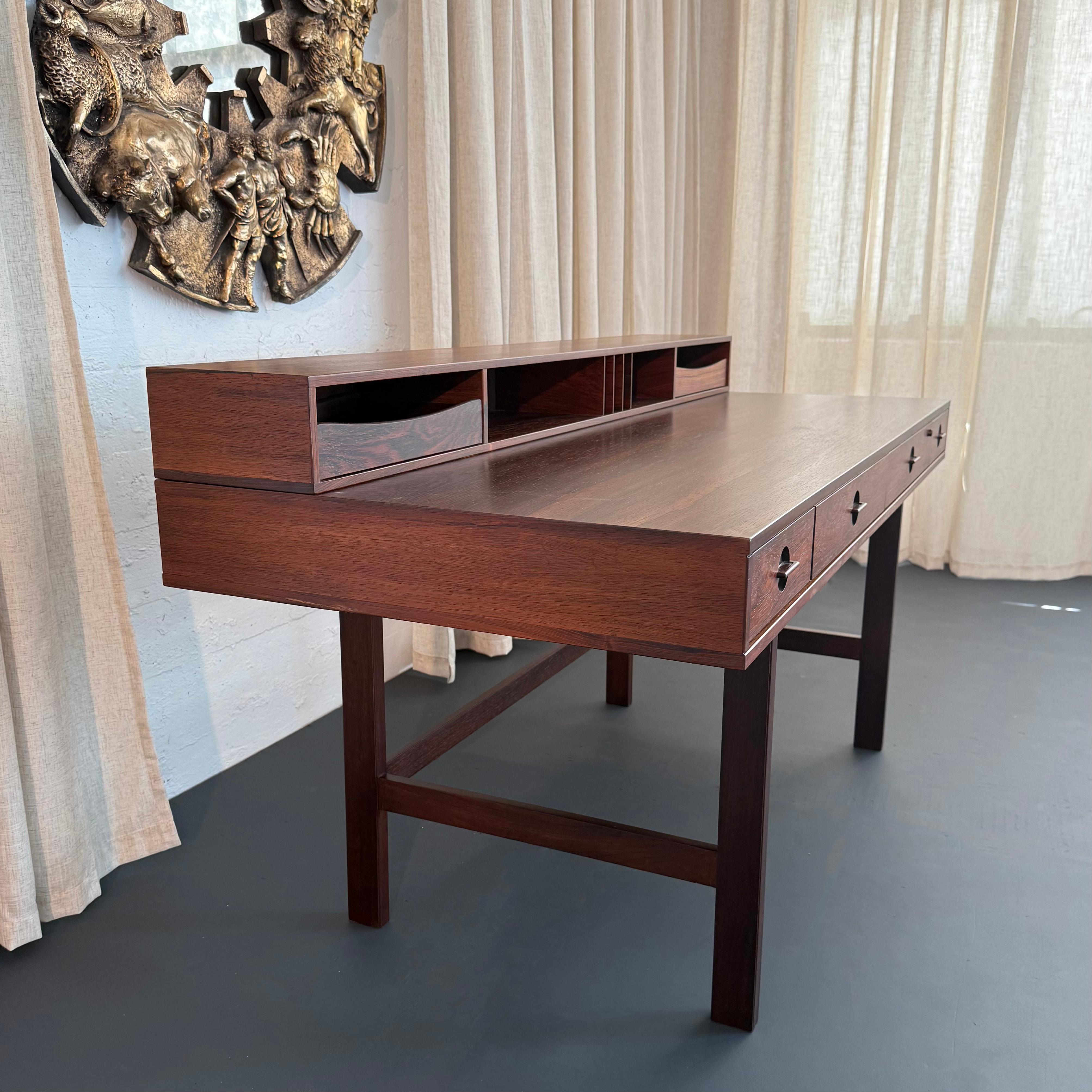 Brass Scandinavian Modern Rosewood Flip-Top Partners Desk By Peter Løvig Nielsen For Sale