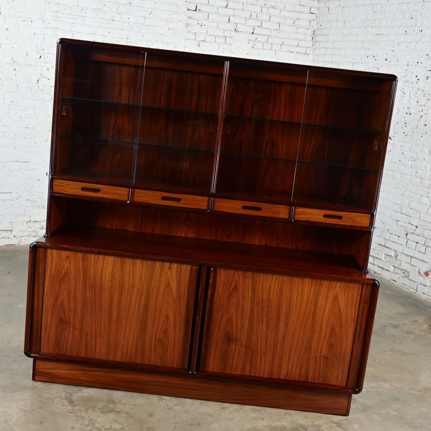 Danish Scandinavian Modern Rosewood Lighted China Hutch Sideboard by Kibaek Mobelfabrik