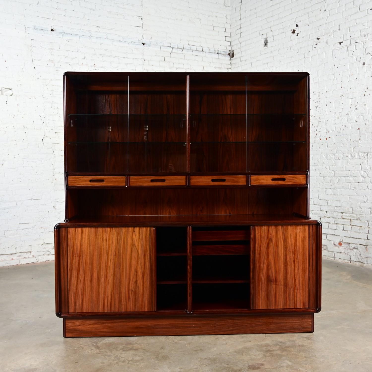Glass Scandinavian Modern Rosewood Lighted China Hutch Sideboard by Kibaek Mobelfabrik