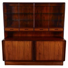 Scandinavian Modern Rosewood Lighted China Hutch Sideboard by Kibaek Mobelfabrik