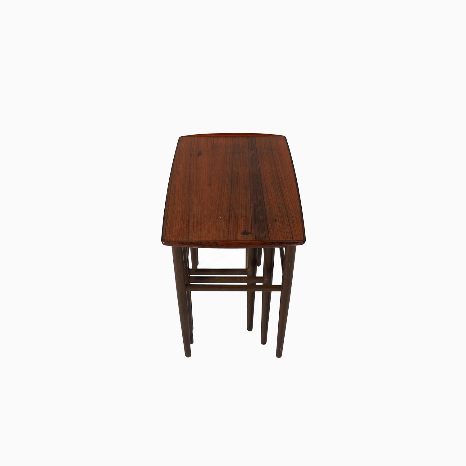 Lacquered Scandinavian Modern Rosewood Nesting Tables For Sale