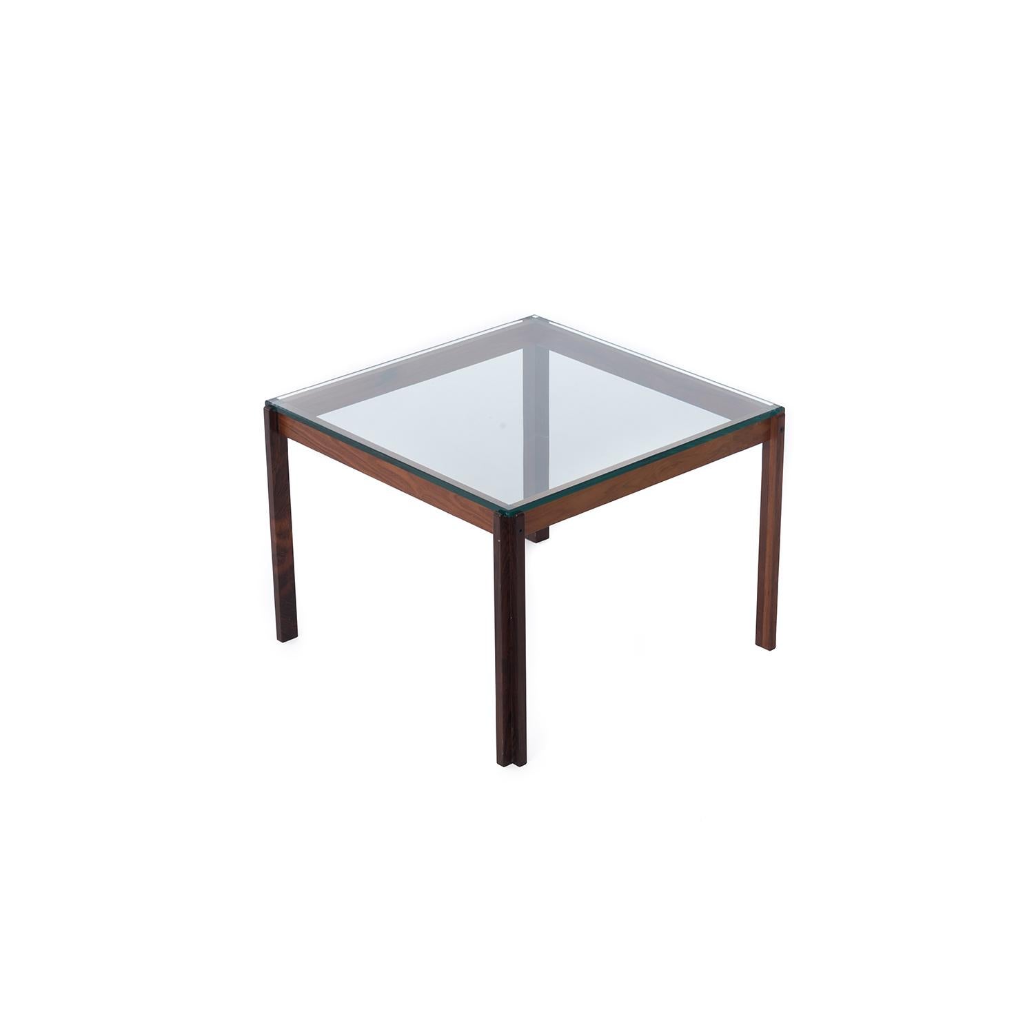 Danish Scandinavian Modern Rosewood Occasional Table with Inset Glass Top For Sale